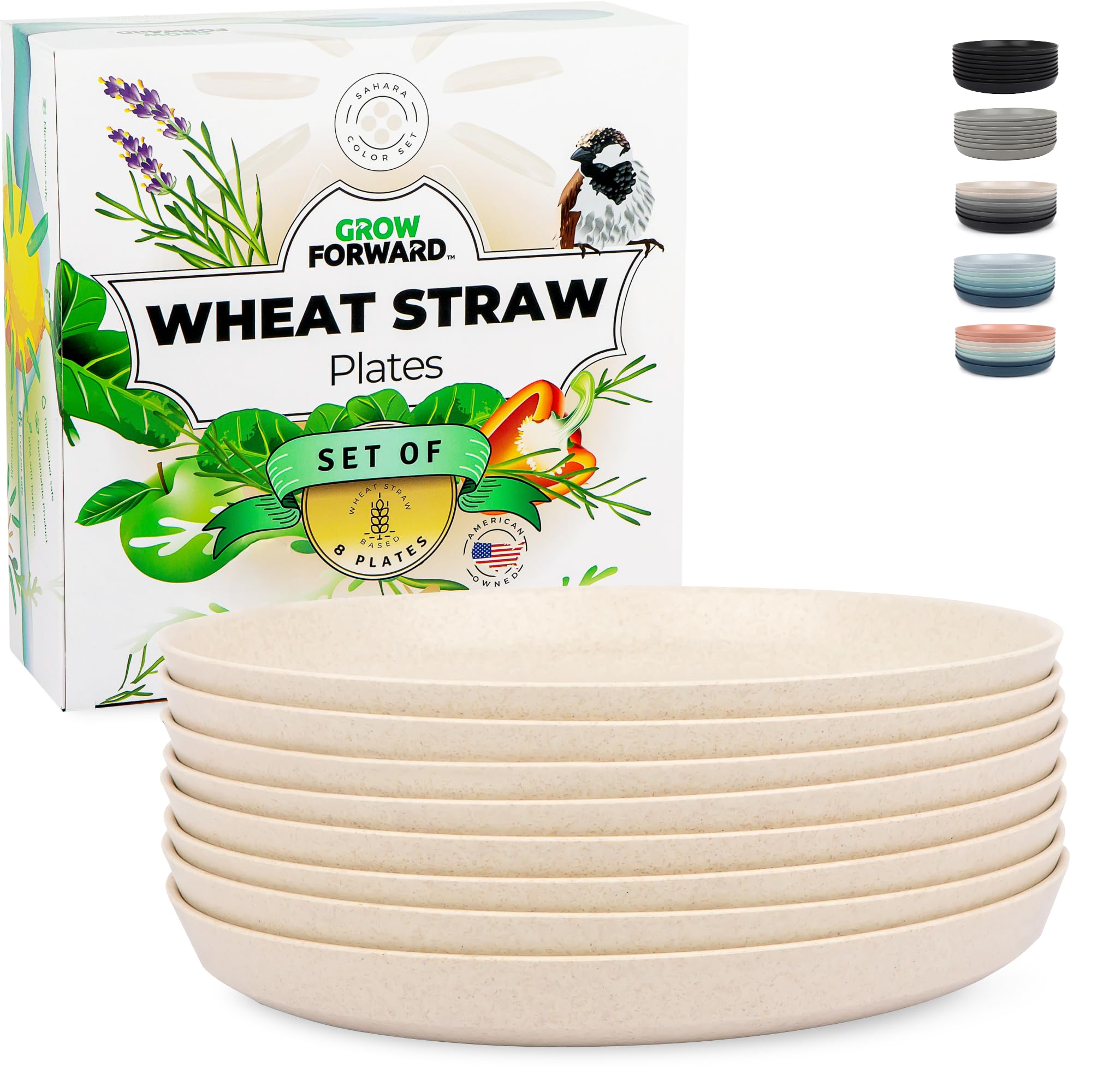 Premium 10-Inch Wheat Straw Dinner Plates Set of 8 - Unbreakable & Microwave Safe Reusable Plates for Camping, RV, Outdoor Dining, Picnics, and Everyday Use - Eco-Friendly BPA-Free Hard Plastic Dishes - Sahara Design