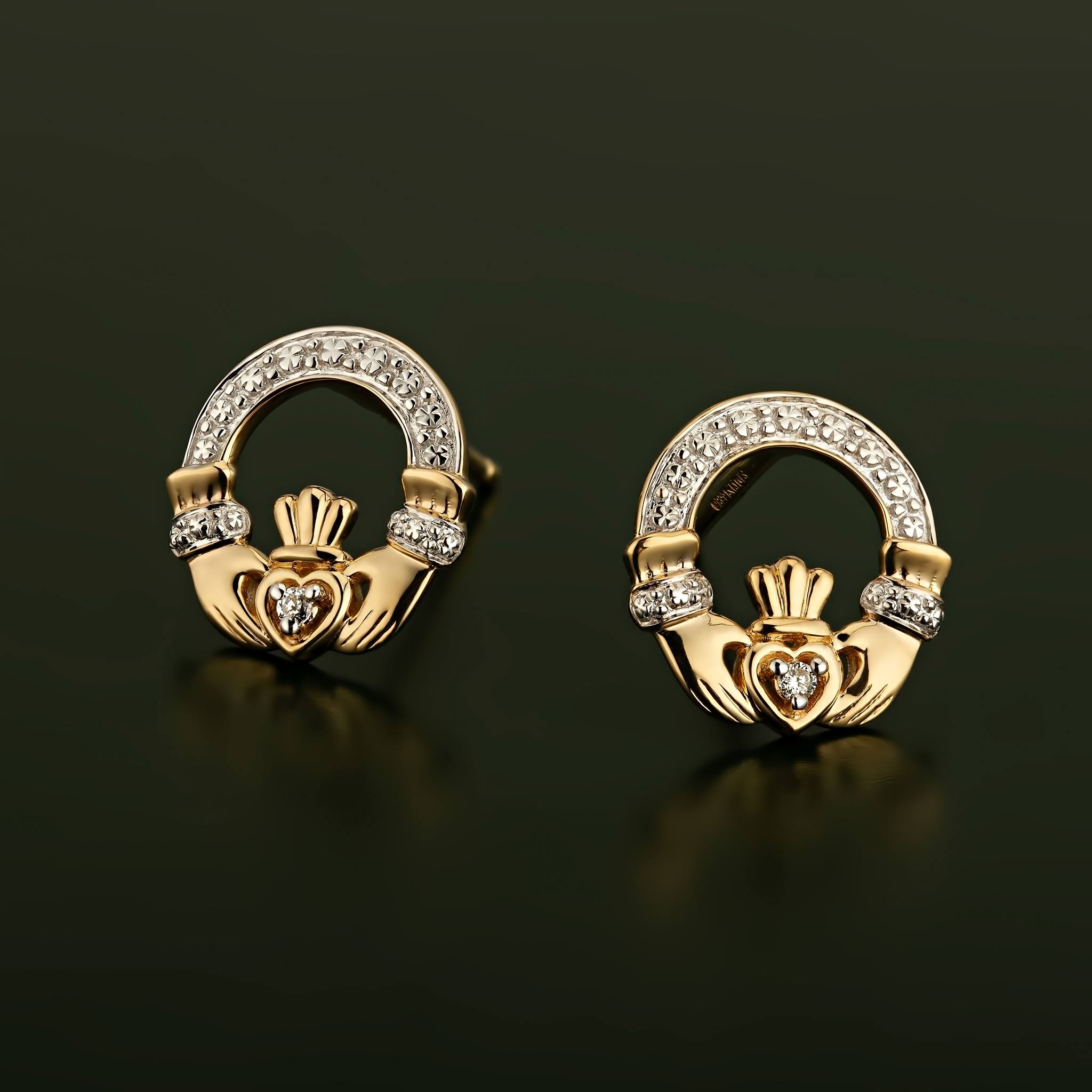 14K Gold Diamond Celtic Claddagh Stud Earrings for Women - Irish Heritage Jewelry, Dainty Wedding Gift, Anniversary Present - Perfect for St. Patrick's Day, Irish Weddings & Special Occasions