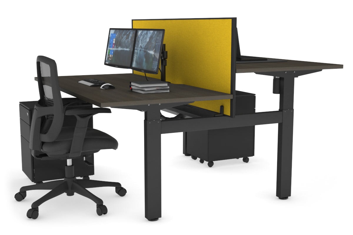 Adjustable Height 2-Person H Bench Workstation with Black Frame - 1600L x 800W with Cable Management | Perfect for Office, Home Workspace & Collaborative Environments