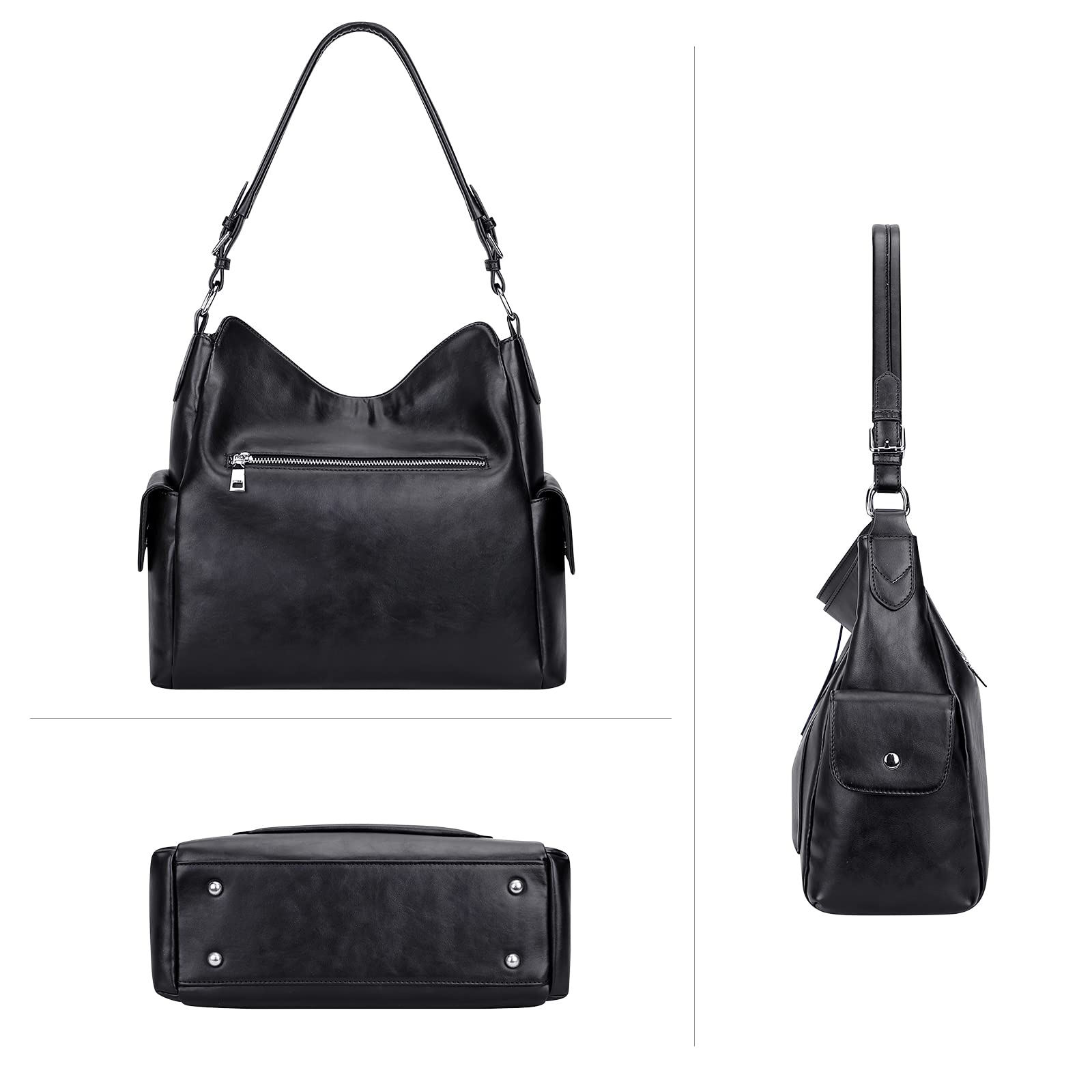 Premium Genuine Leather Hobo Handbags for Women - Stylish Shoulder & Crossbody Purse (O116E-2G Black) | Perfect for Work, Travel & Everyday Use