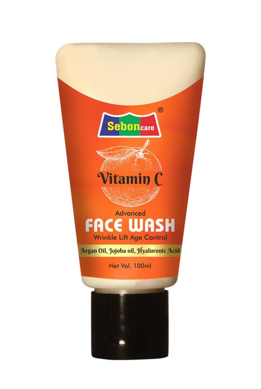 SebonCare Vitamin C Face Wash with Hyaluronic Acid, Vitamin E & Natural Oils for Brightening, Tightening & Anti-Aging - 200ml | Gentle Daily Cleanser for Glowing Skin | Perfect for Morning & Night Skincare Routine