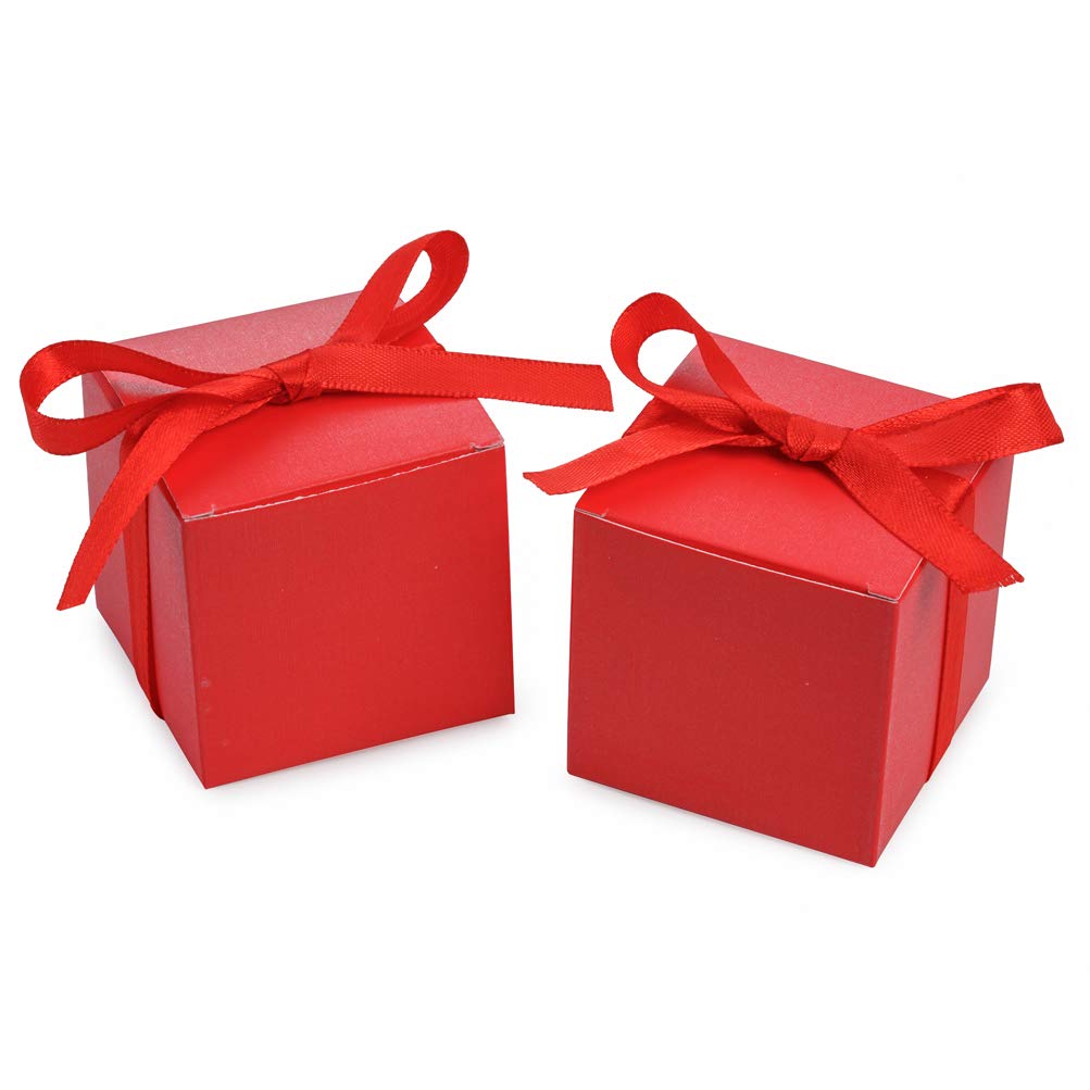 Premium Red Gift Candy Boxes Bulk - 2x2x2 Inches with Elegant Red Ribbon - Pack of 50 - Perfect for Wedding Favors, Birthday Parties & Holiday Gifts