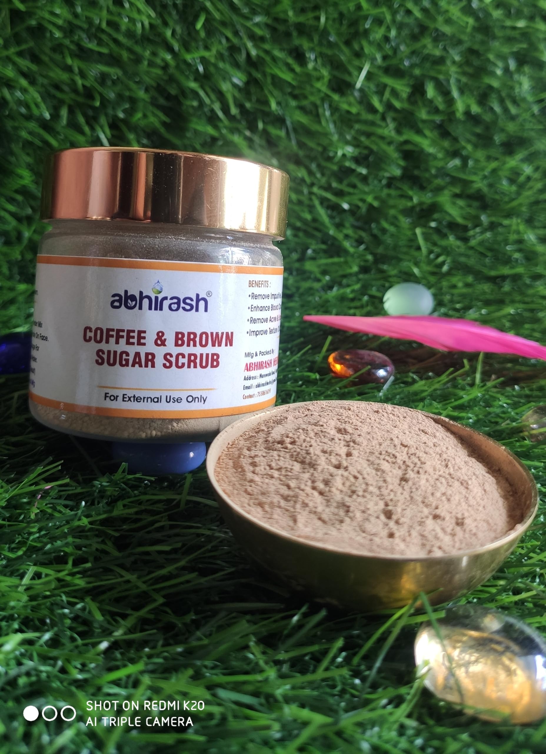 ABHIRASH HERBS Coffee Brown Sugar Scrub - 50g Exfoliating Face & Body Scrub for Soft Skin - Natural Skincare for Dry Skin & Cellulite Reduction - Perfect for Spa Day & Self Care Routine