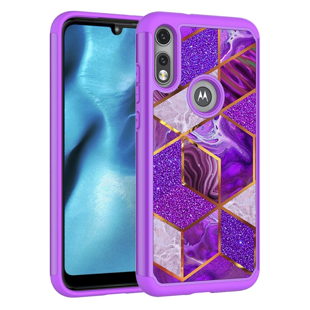 Shockproof Heavy Duty Case for Motorola Moto E 2020 - Dual Layer Protective Phone Cover for Women & Girls (Purple Marble Design) | Perfect for Outdoor Activities, Work & Daily Use