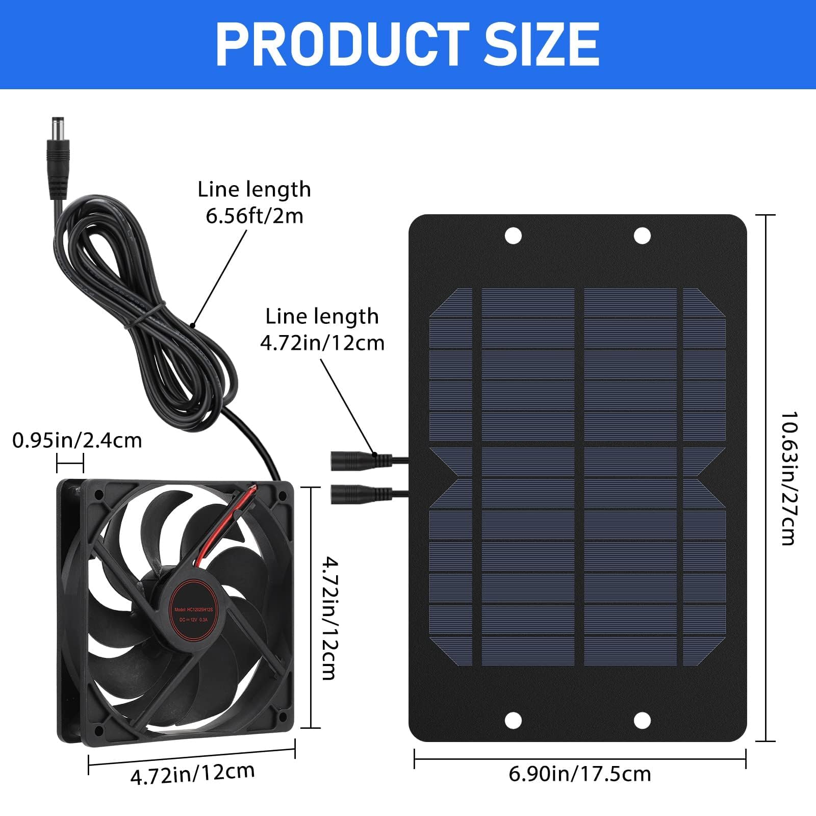 EEEKit 10W 12V Solar Powered Ventilation Fan Kit with Dual Solar Panels & 2m Cable - Outdoor Window Exhaust Fan for Greenhouse, Chicken Coop, Dog House, RV, Shed (Perfect for Cooling & Air Circulation in Small Spaces)