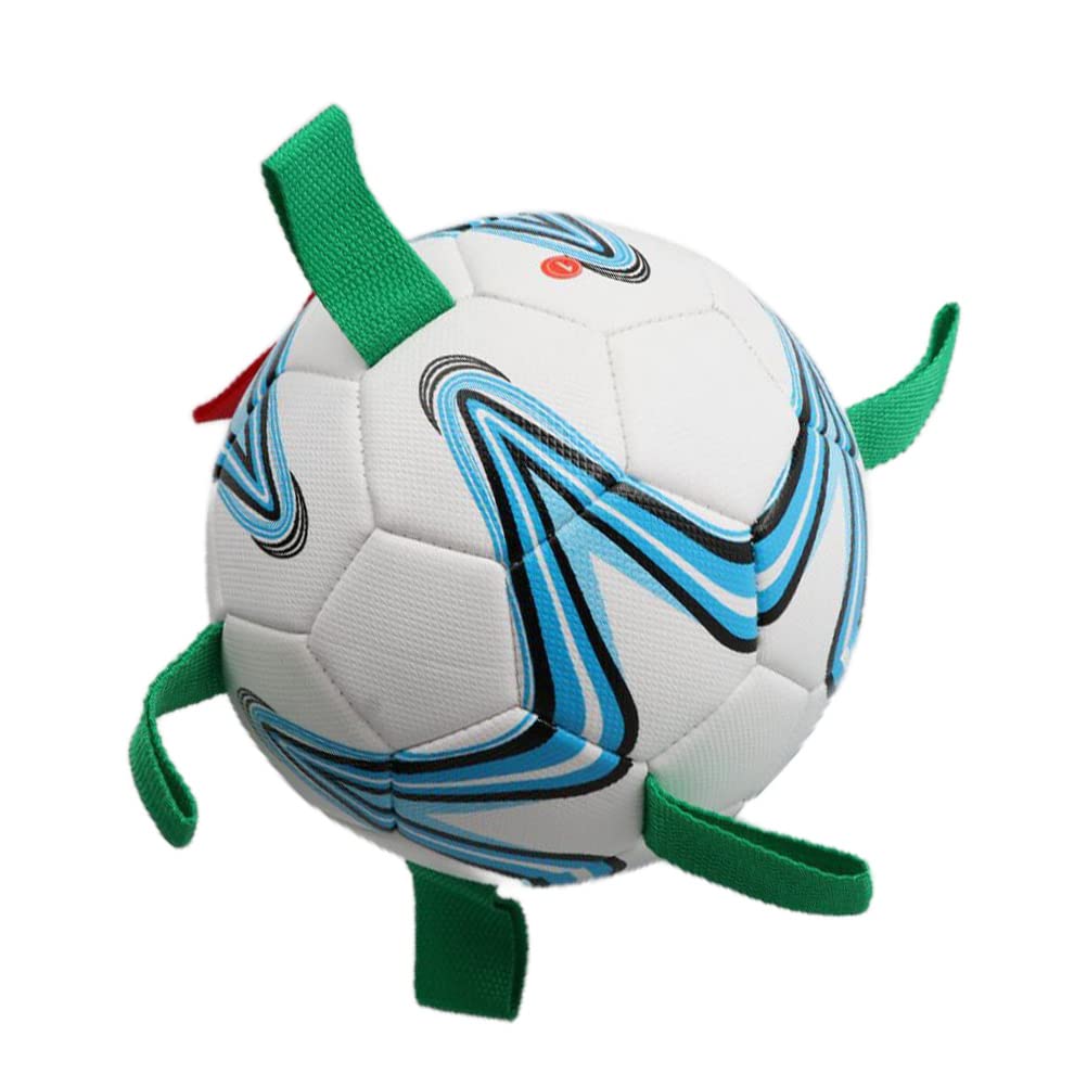 VILLCASE Interactive Dog Soccer Ball Toy - Chew Resistant Puppy Tug Toy for Biting & Play - Portable Pet Soccer Ball for Training & Outdoor Fun - Great for Fetch, Tug of War & Playtime with Your Dog