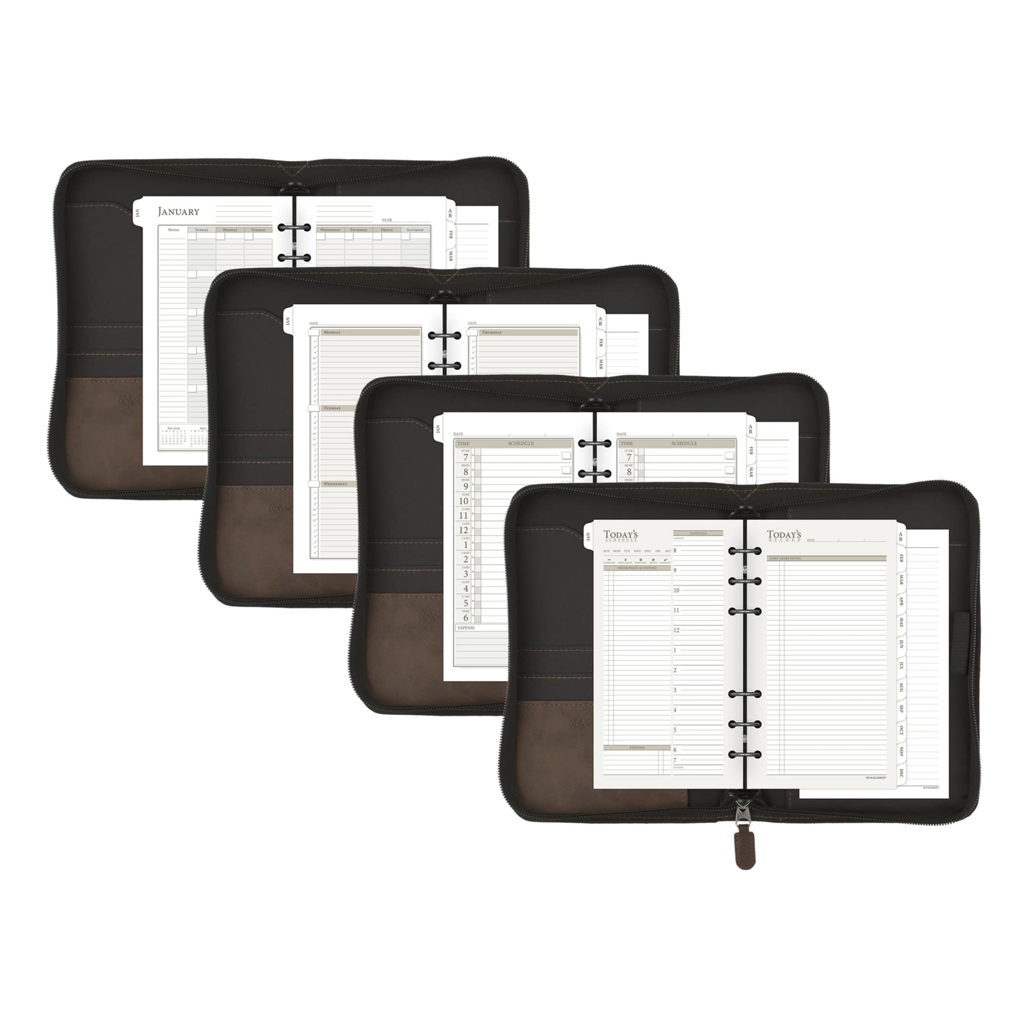 AT-A-GLANCE Simulated Leather Undated Planner Starter Set - D43074 DAY-TIMER, Portable Size, Distressed Brown (033-0140-04) - Perfect for Office, School & Daily Organization