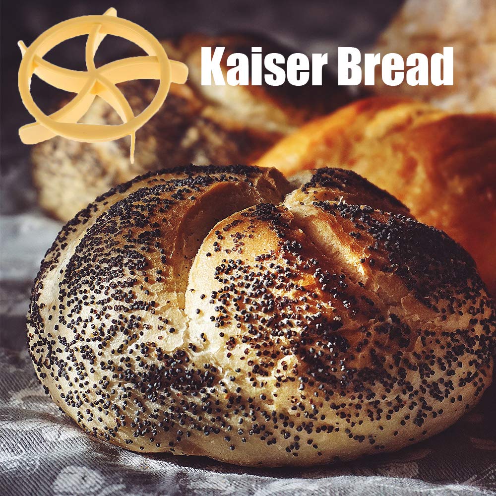Premium 3-Piece Kaiser Roll Stamp Set - German Style Bread Roll Press & Croissant Cutter - Dough Press Mold for Baking, Cookie Making - Perfect for Home Bakers & Professional Bakeries (Ideal for Artisan Breads, Pastries & Holiday Baking)