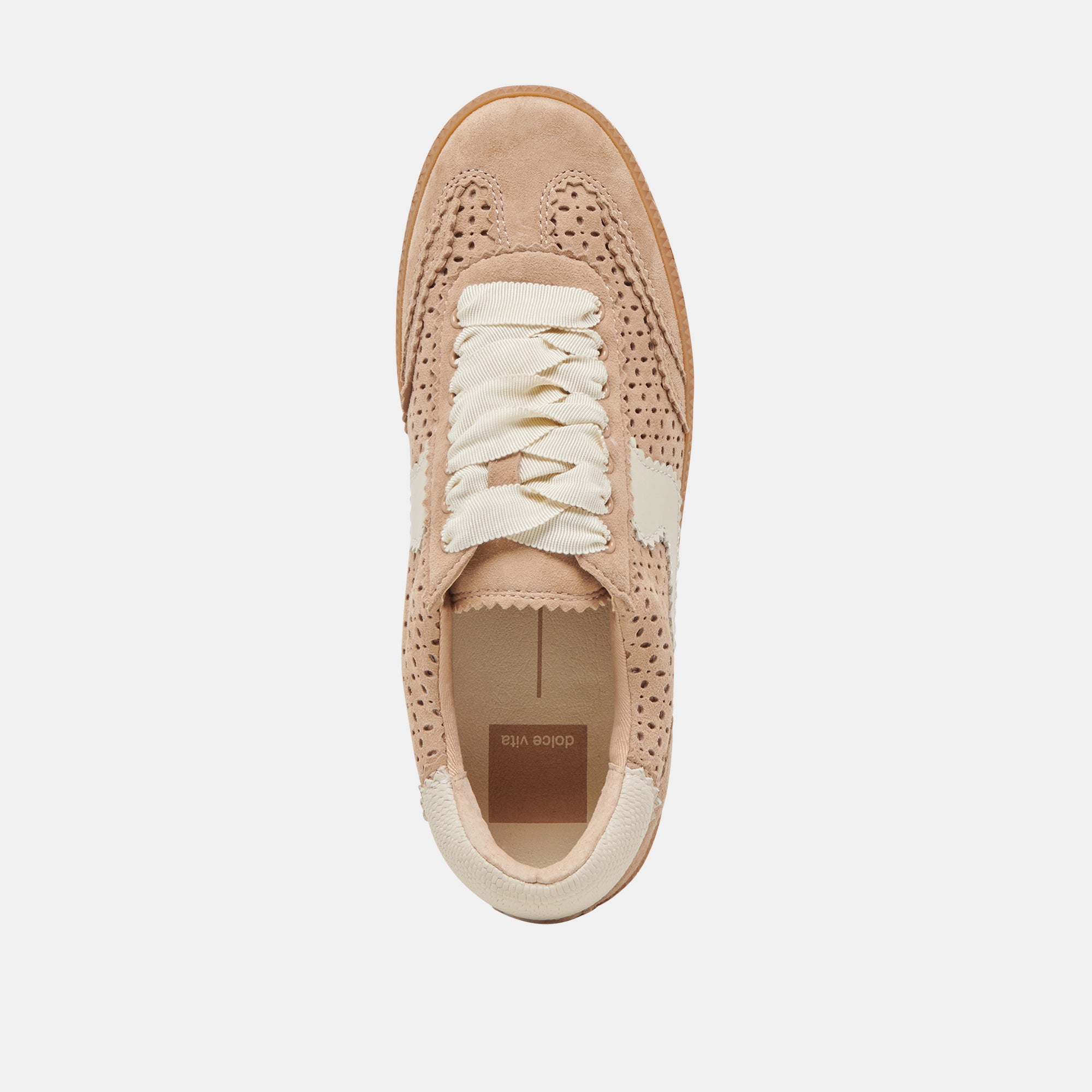 Notice Perforated Eyelet Sneakers in Camel Suede - Comfortable & Stylish Casual Shoes for Women, Perfect for Walking, Work & Everyday Wear