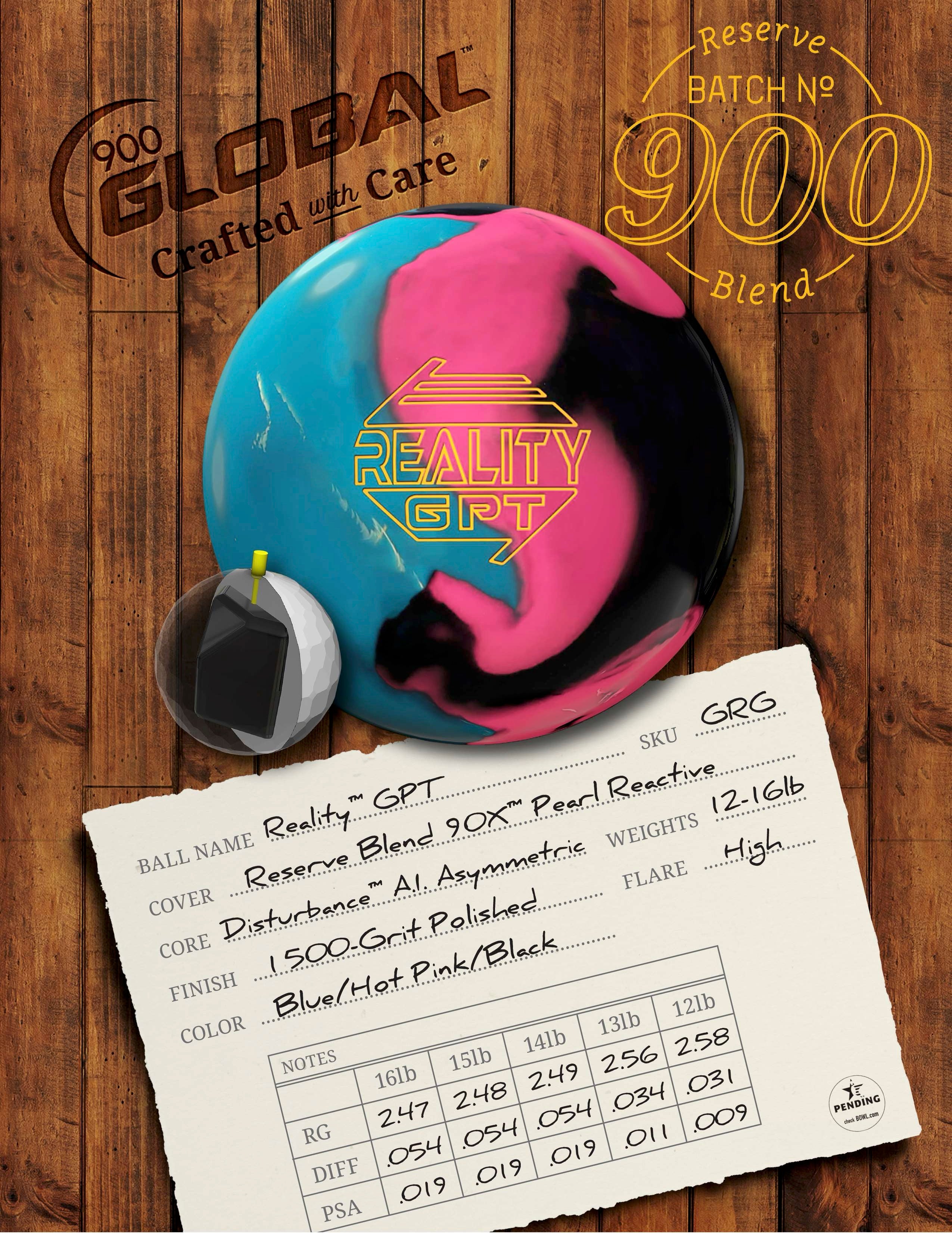 Premium 900 Reality GPT Bowling Ball for Professional & Casual Players - Perfect for Tournaments, League Play & Home Practice