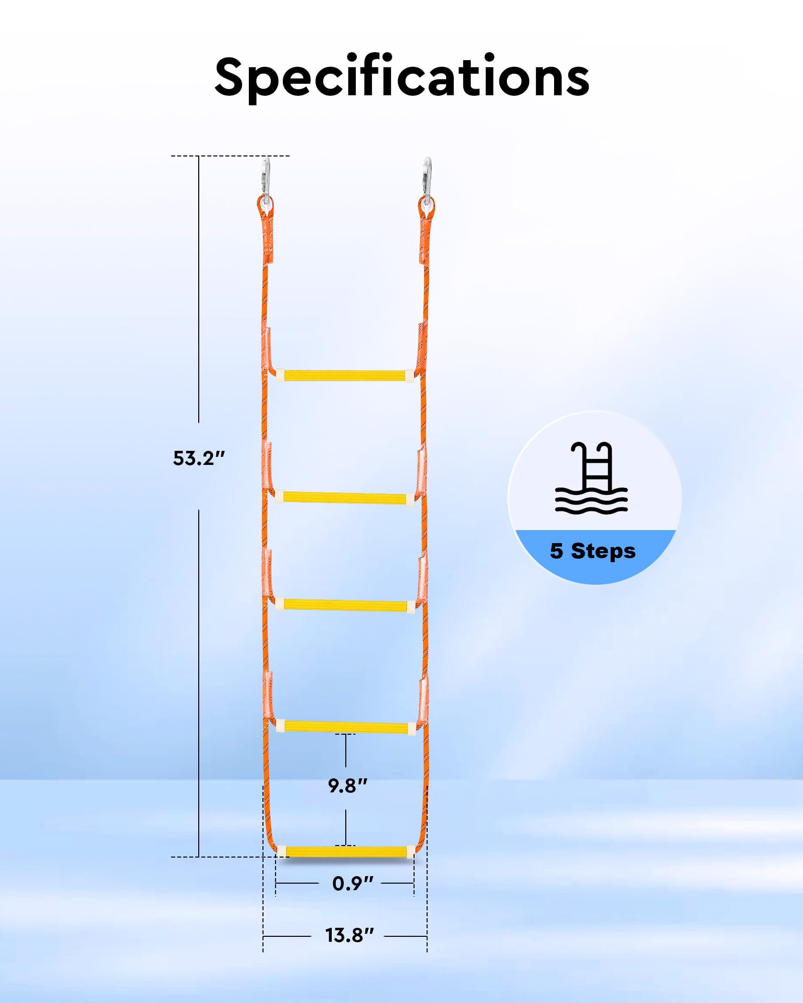 CO-Z 5 Step Portable Marine Boat Rope Ladder - Heavy Duty Dock Ladder for Inflatable Boats, Fishing Boats, Kayaks, Pontoons & Motorboats | Perfect for Swimming, Boarding & Water Sports Accessories