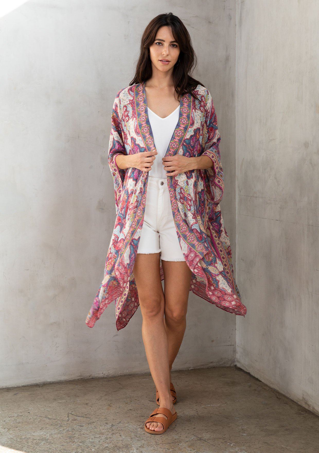 Andromeda Kimono - Lightweight Floral Printed Japanese Robe for Women - Perfect for Loungewear, Spa, Yoga & Beach Cover-Up