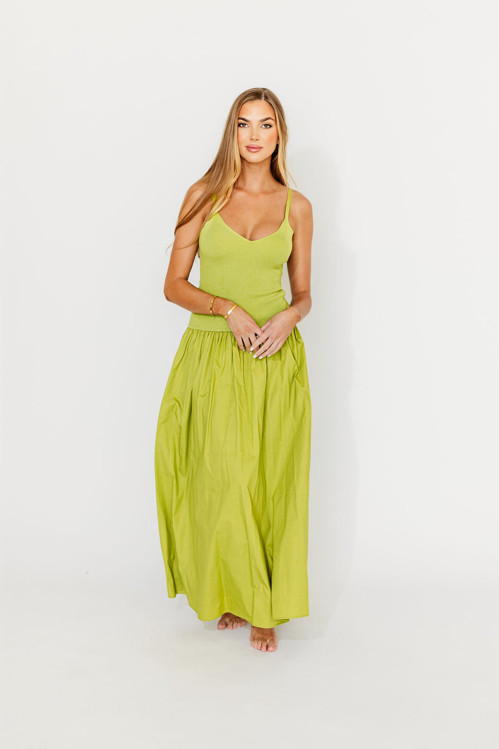 Gaby V-Neck Sleeveless Mixed Media Maxi Dress - Green Floral Summer Dress for Women | Perfect for Beach Vacations, Weddings & Evening Parties