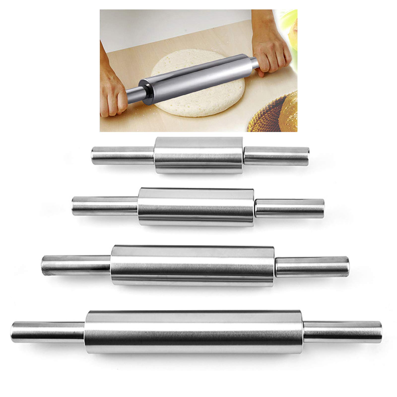 Stainless Steel Rolling Pin with Comfortable Handle - Perfect for Baking Fondant, Pie Crust, Cookies, Pastry, Pasta & Pizza Dough - Silver Kitchen Baking Tool for Home Bakers & Professional Chefs (Model JMS-0030-M) - Ideal for Cake Decorating, Pie Making & Italian Cooking