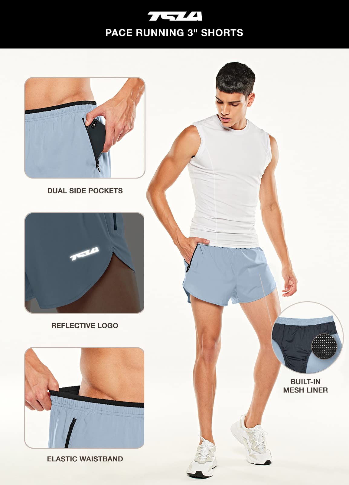 TSLA Men's 3 Inch Quick Dry Running Shorts - Breathable Mesh Workout Shorts for Jogging, Gym & Marathon Training | Perfect for Outdoor Sports & Summer Activities
