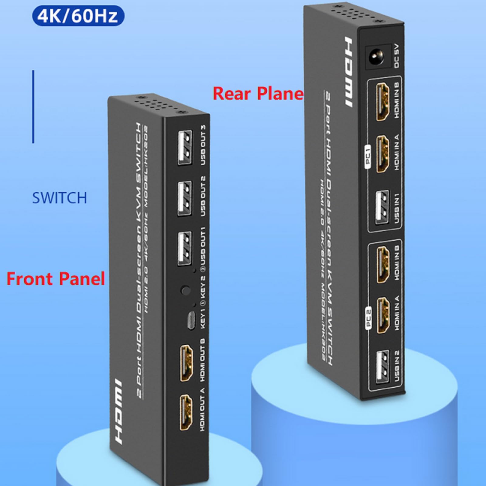 2 in 1 Out 4K 60Hz HDMI KVM Switch - Dual Monitor HDMI Selector Box with 2 USB Data Cables | Supports Windows, Mac, Linux | Perfect for Home Office, Gaming & Multi-Device Workstations