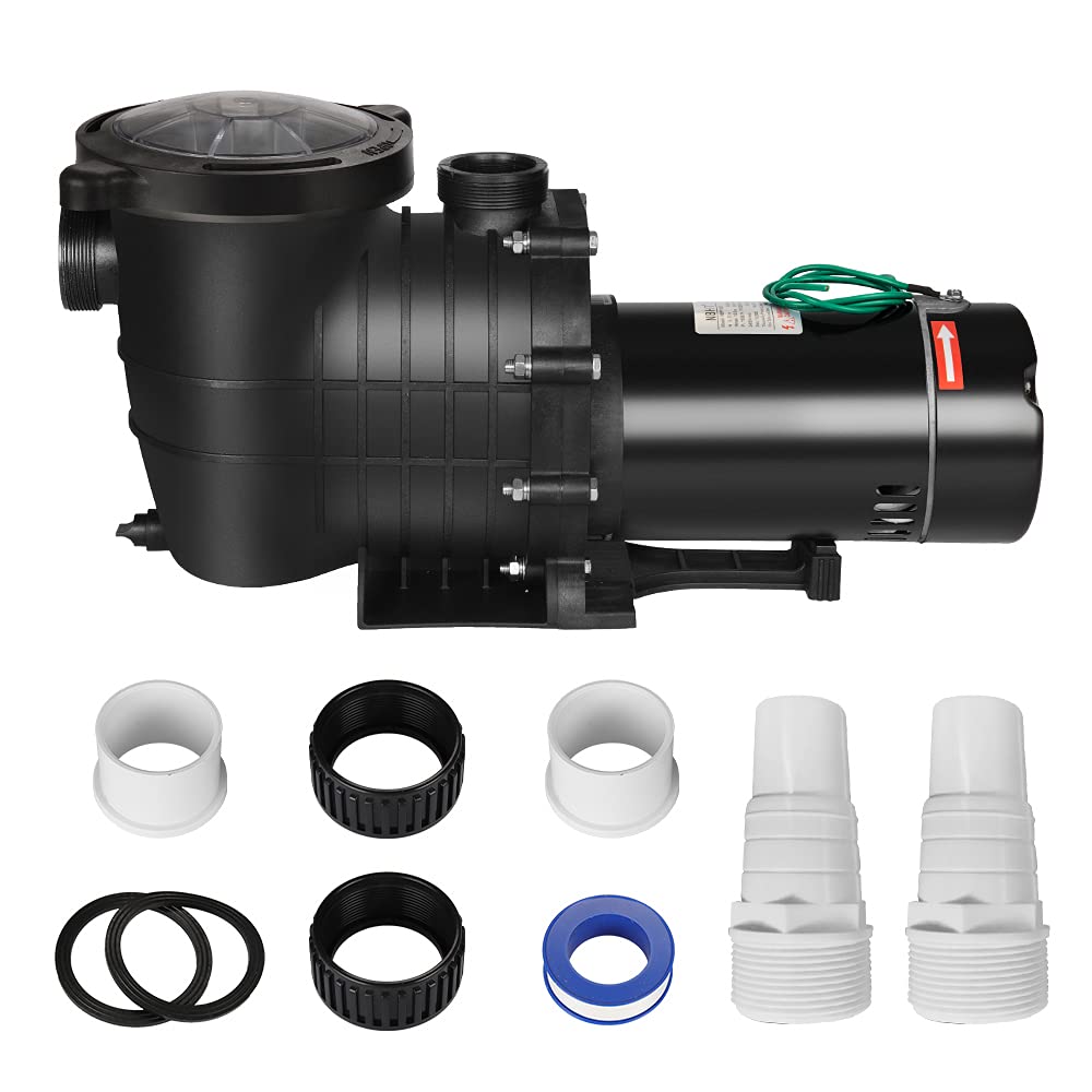Anbull 1.5HP 6480GPH High Performance Pool Pump - Self Priming Dual Voltage (110V/220V) Swimming Pool Pump for Inground & Above Ground Pools (15000-31000 Gallons) with Strainer Basket & Drain Plug - Perfect for Backyard, Residential & Commercial Pool Maintenance (1100W/60Hz)