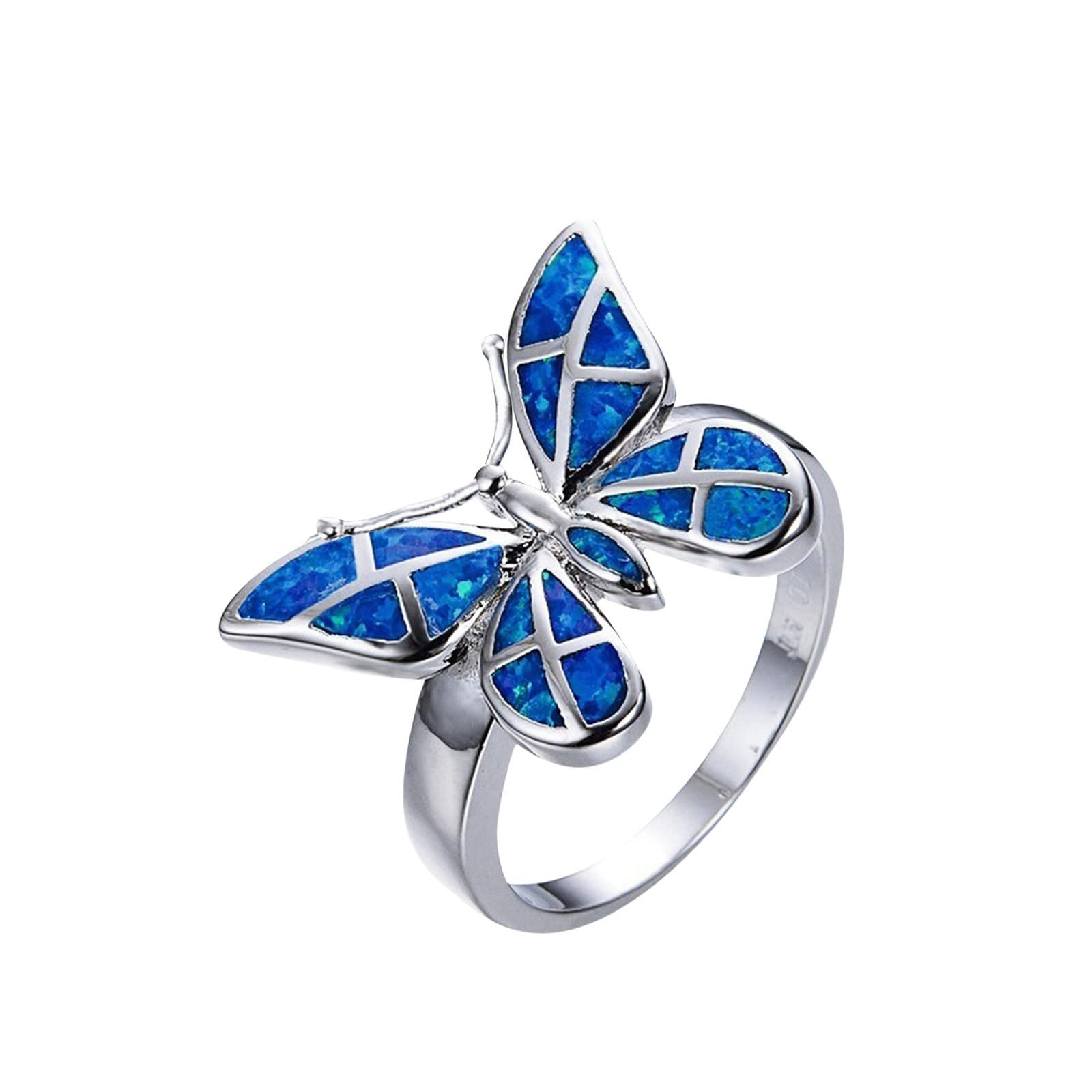Vintage Butterfly Zircon Ring Set for Women - Trendy Silver Stackable Rings with Diamond Accents (Blue, Size 9) | Perfect for Everyday Wear, Date Nights & Gift Giving