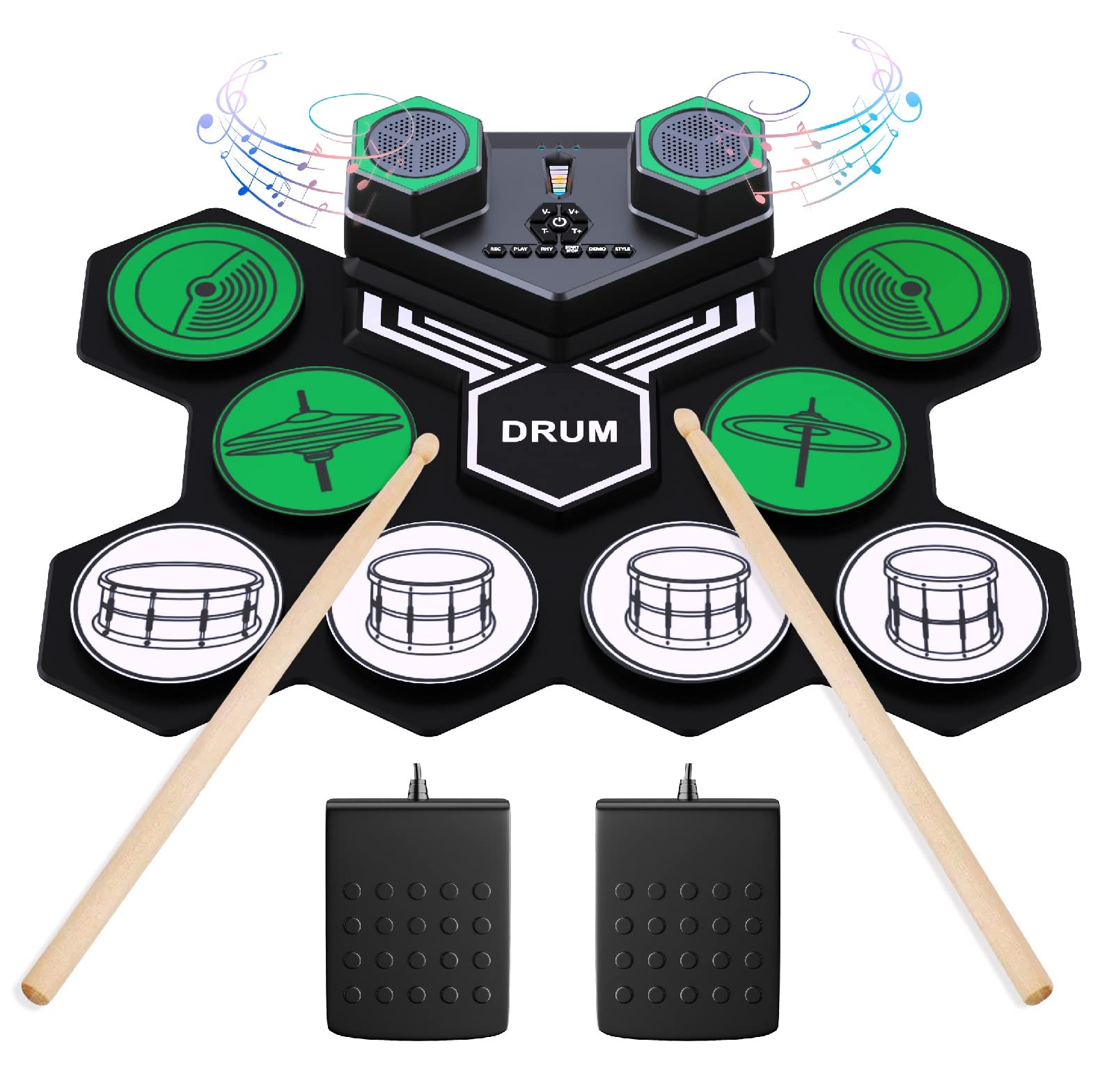 Electronic Drum Set for Adults & Beginners - 9 Pad Digital Drum Kit with Built-in Dual Stereo Speakers | Portable Roll-Up Drum Pad, Tabletop Drum Set | Perfect for Practice, Home Studio, Birthday & Christmas Gifts