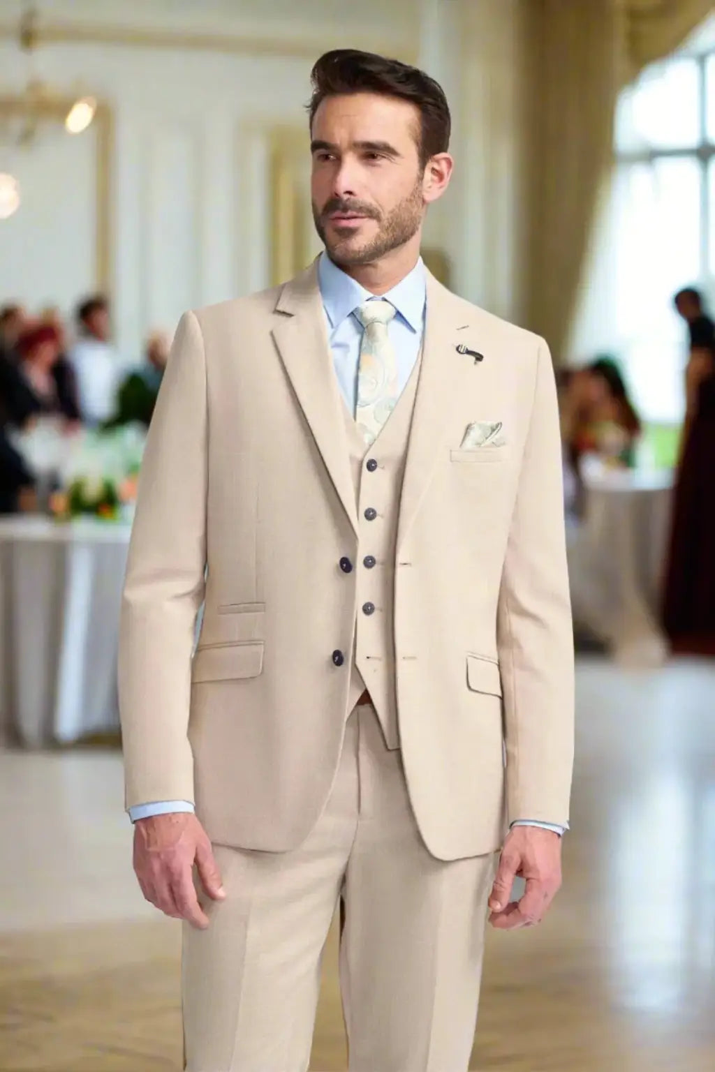 Cavani Miami Men's Beige Blazer Jacket - Slim Fit Casual Sport Coat for Business, Wedding & Formal Events