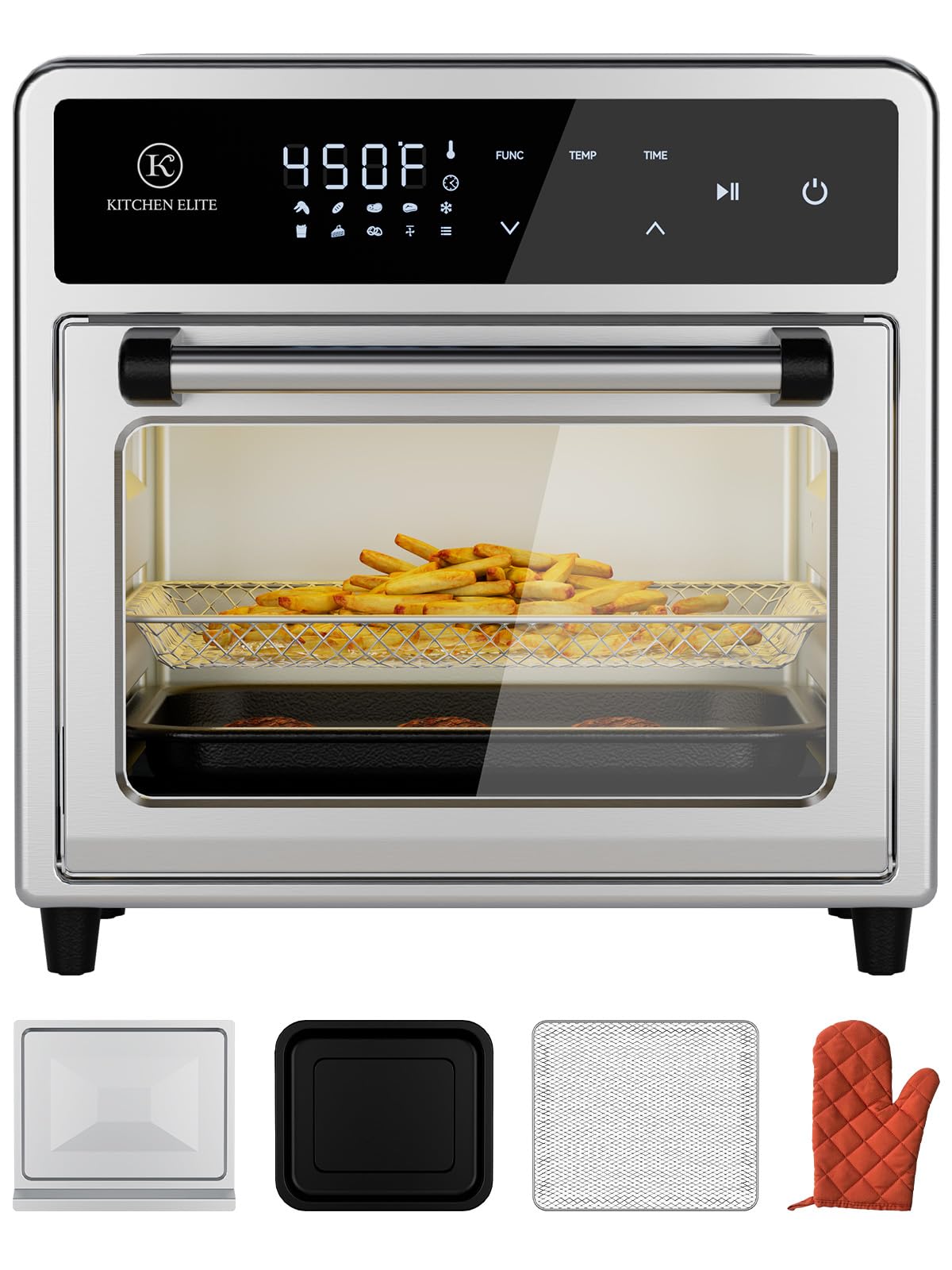 10-in-1 Air Fryer Toaster Oven Combo, 12.6QT Compact Countertop Convection Oven with 9 Presets & DIY Mode, Digital Touchscreen Controls, 4 Accessories Included - Stainless Steel Kitchen Elite for Baking, Roasting, Air Frying & Meal Prep