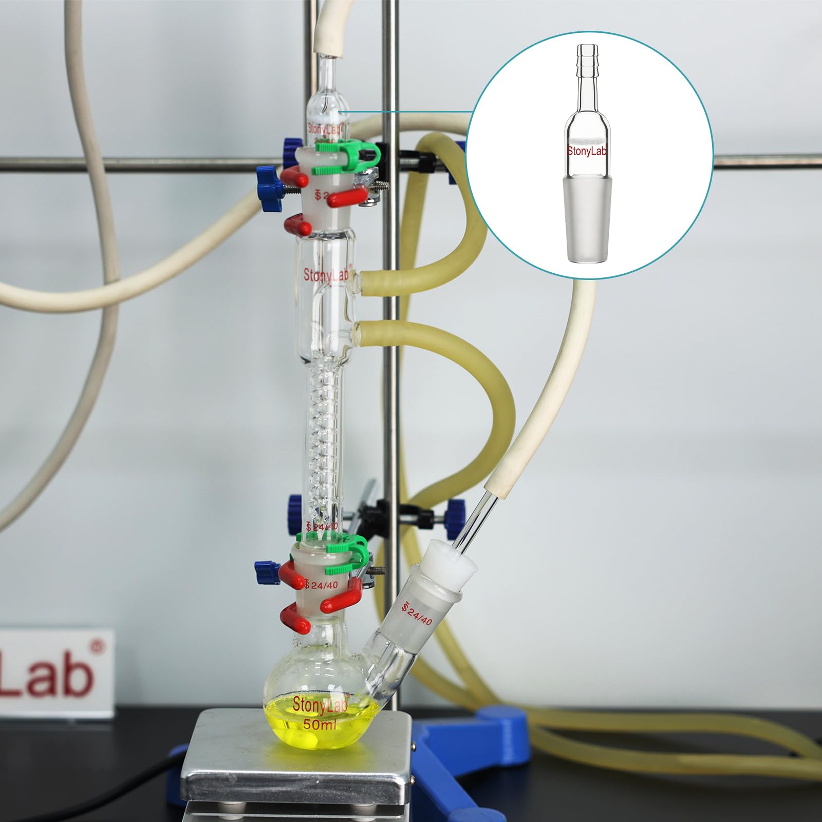 Stonylab Vacuum Adapter - Borosilicate Glass Straight Vacuum Adapter with G1 Type Frit, 14/20 Ground Joint & 10mm Hose Connection for Chemistry Lab, Distillation, and Scientific Experiments