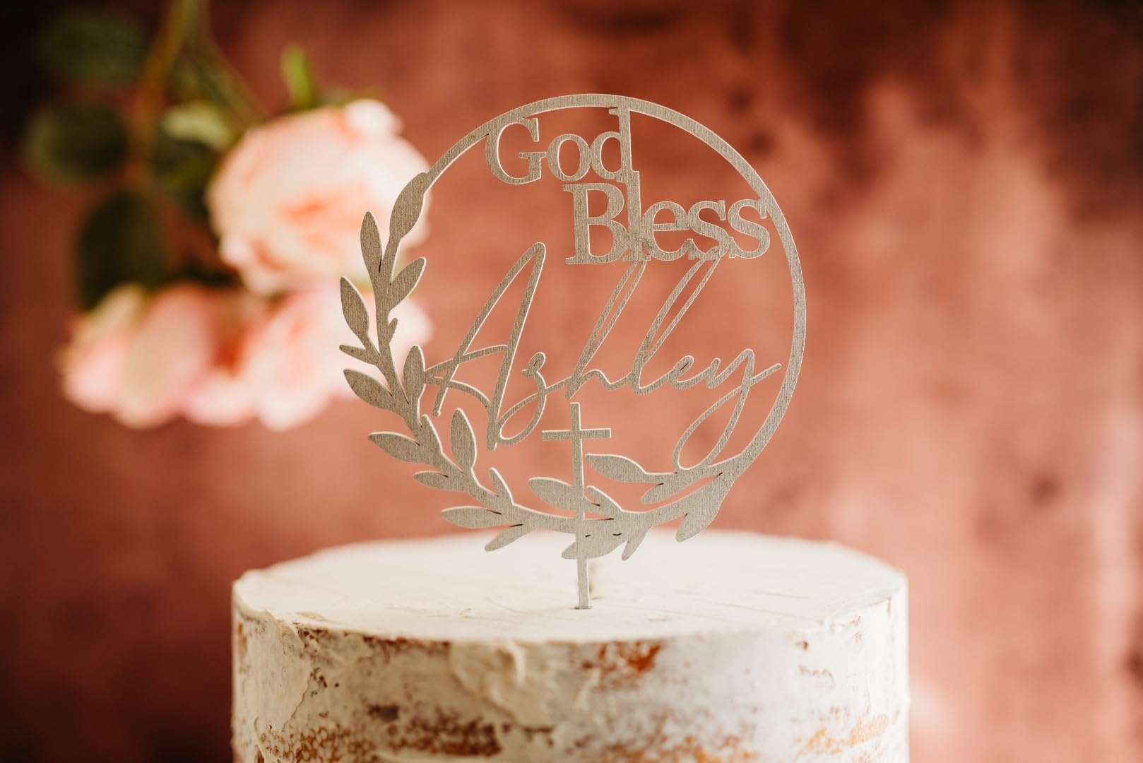 Custom God Bless Cake Topper - Personalized Wood & Acrylic Baptism Cake Decorations - Perfect for Christening, Baby Showers & Religious Celebrations