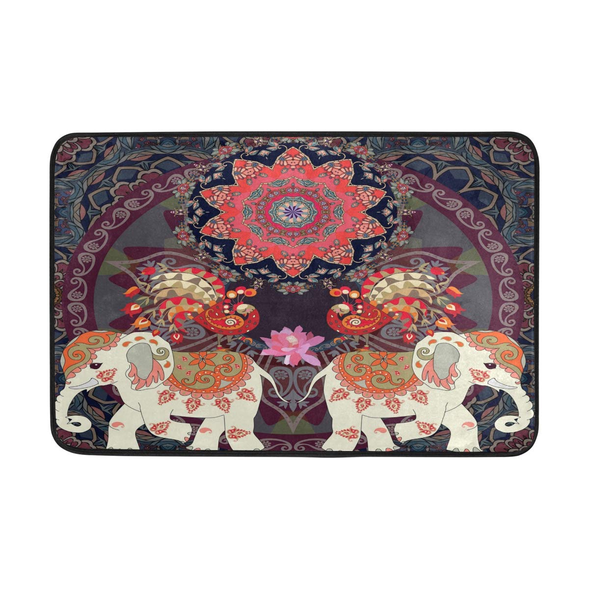 Vintage Mandala Elephant Peacocks Paisley Non-Slip Doormat 23.6