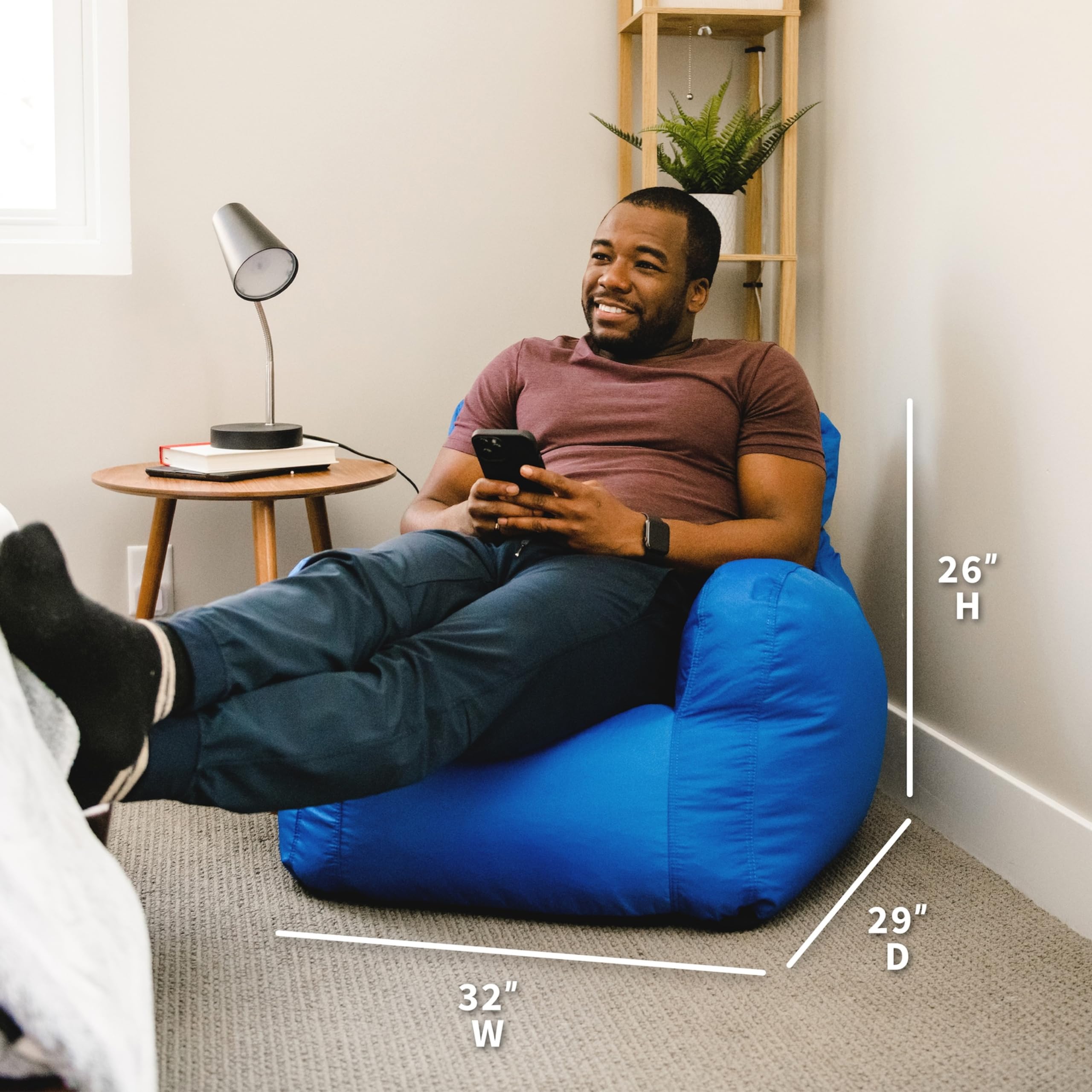 Big Joe Dorm Bean Bag Chair with Drink Holder & Storage Pocket - Sapphire Blue Smartmax Fabric - 3ft Durable Polyester Nylon Blend for College Dorm, Bedroom, Game Room & Lounge Relaxation