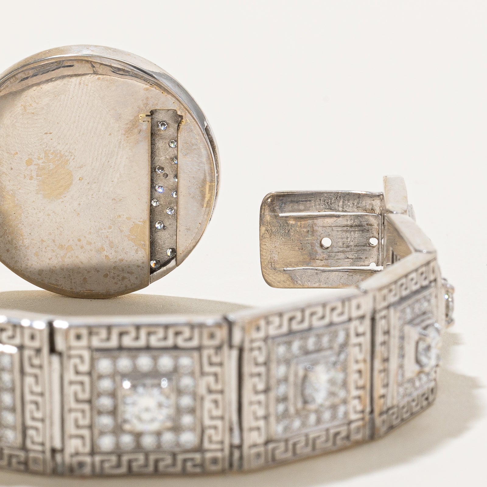 Italian Medusa 18k White Gold Diamond Square Link Bracelet | 4ctw. 2.8ctw | 8 Inches | Luxury Jewelry Gift for Women | Perfect for Weddings, Anniversaries & Special Occasions