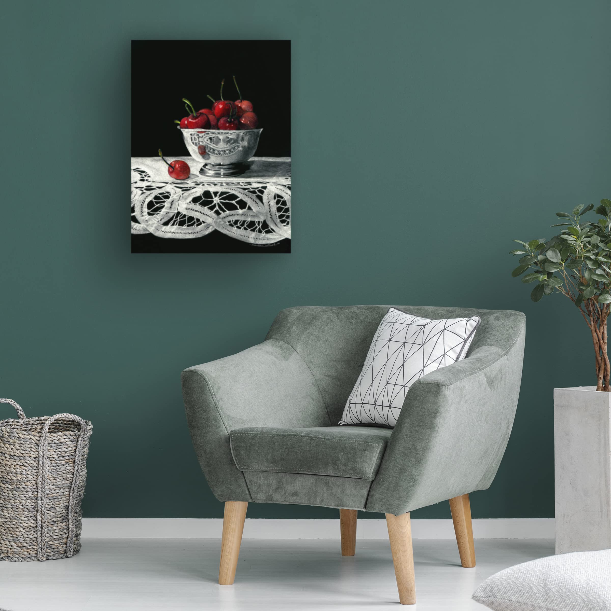 Trademark Fine Art 'Bowl Of Cherries' Canvas Wall Art Print by Sandra Willard - Vibrant Kitchen Decor & Dining Room Painting for Home Decor