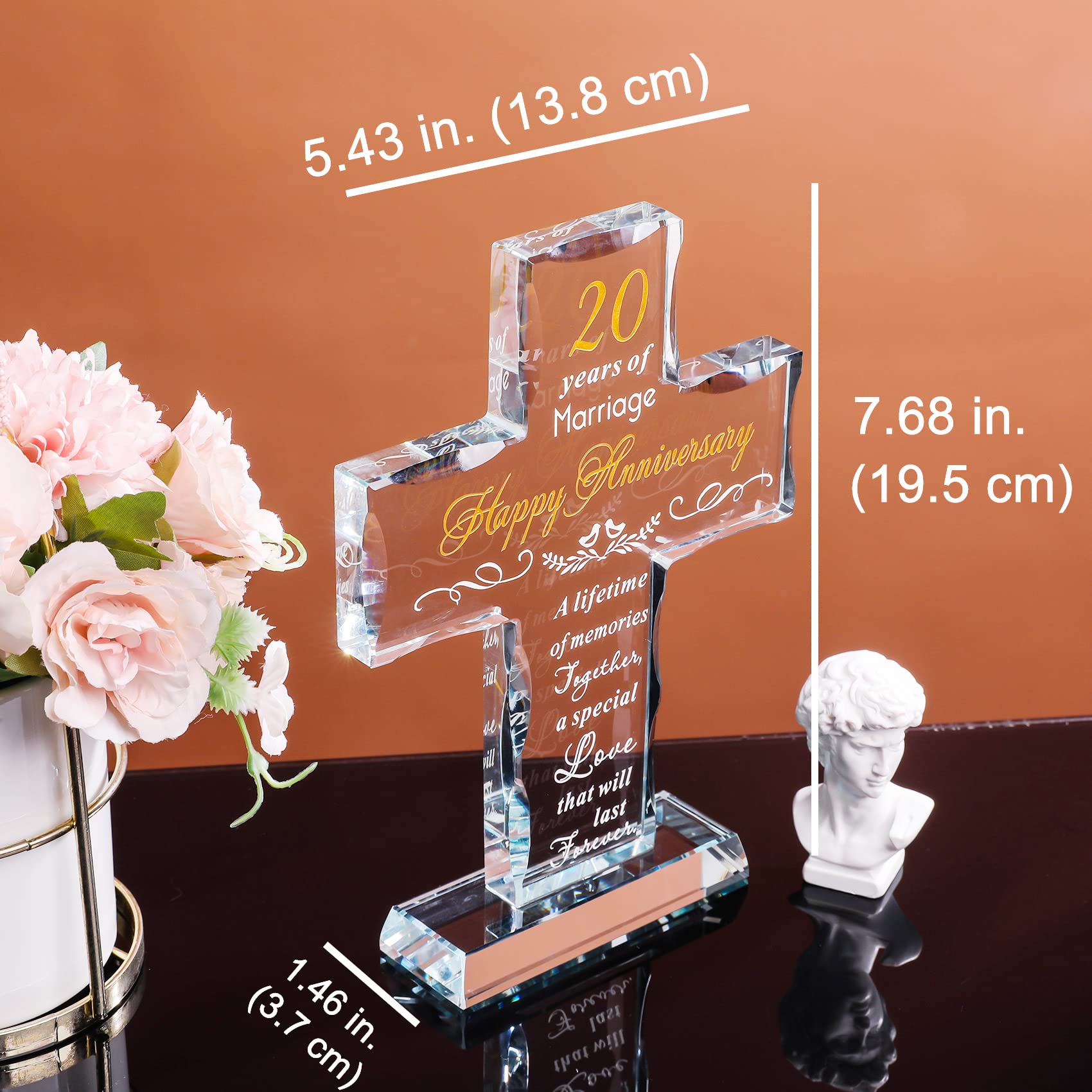 YWHL 20th Anniversary Religious Gifts for Couples - Laser Engraved Glass Standing Cross Keepsake for Him & Her - Thoughtful Christian Wedding Gift for 20th Anniversary - Perfect for Home Decor, Church Altar & Spiritual Celebrations