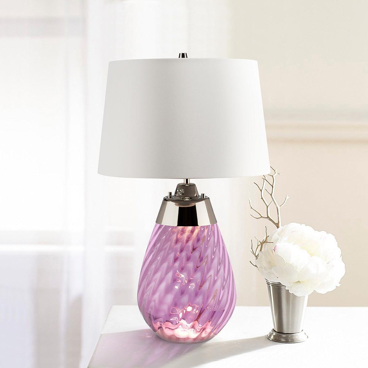 Lena 2-Light Small Plum Glass Table Lamp with Off-White Shade - Perfect for Bedroom Nightstand, Living Room Side Table, or Office Desk Lighting
