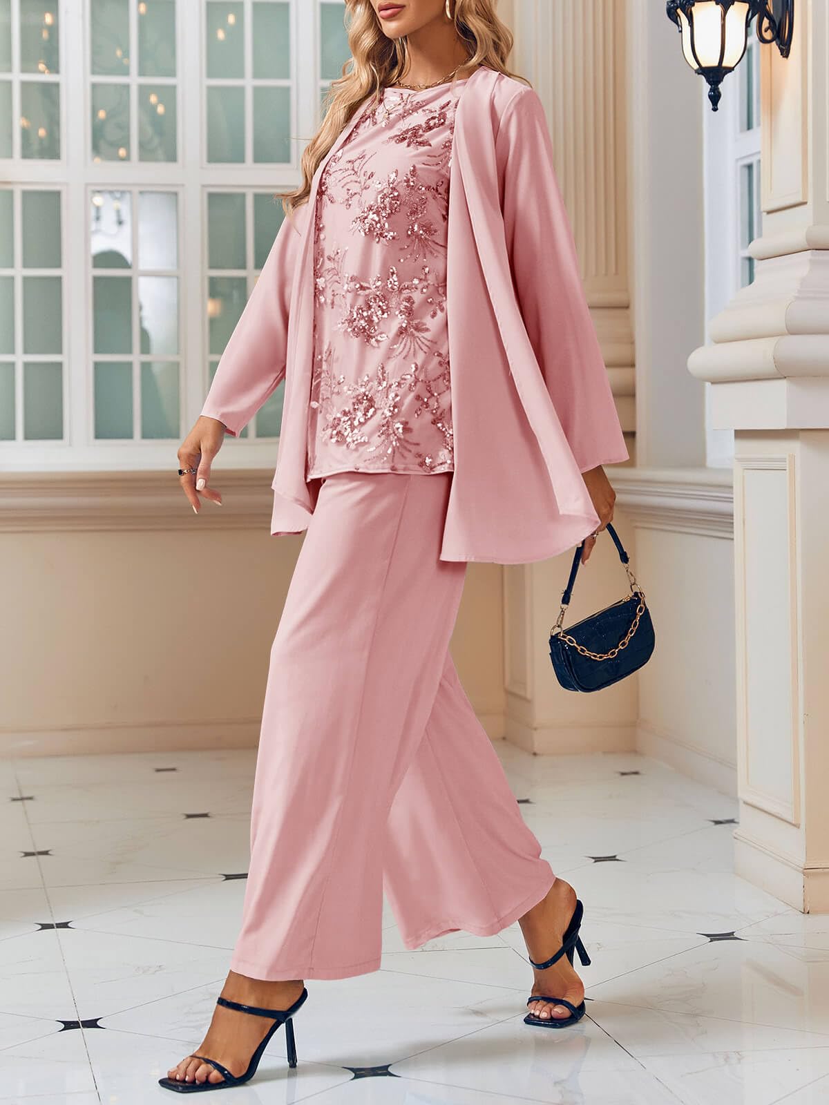 Elegant Women's 3-Piece Lace Pantsuit Set - Mother of the Bride Formal Outfit for Weddings, Parties & Special Occasions