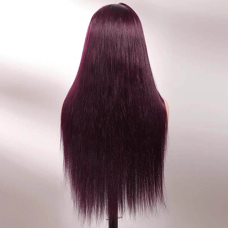Eullair Glueless Dark Purple Plum Straight Human Hair Wig - Body Wave Lace Frontal Wigs for Women | Natural Look for Daily Wear, Cosplay & Special Occasions