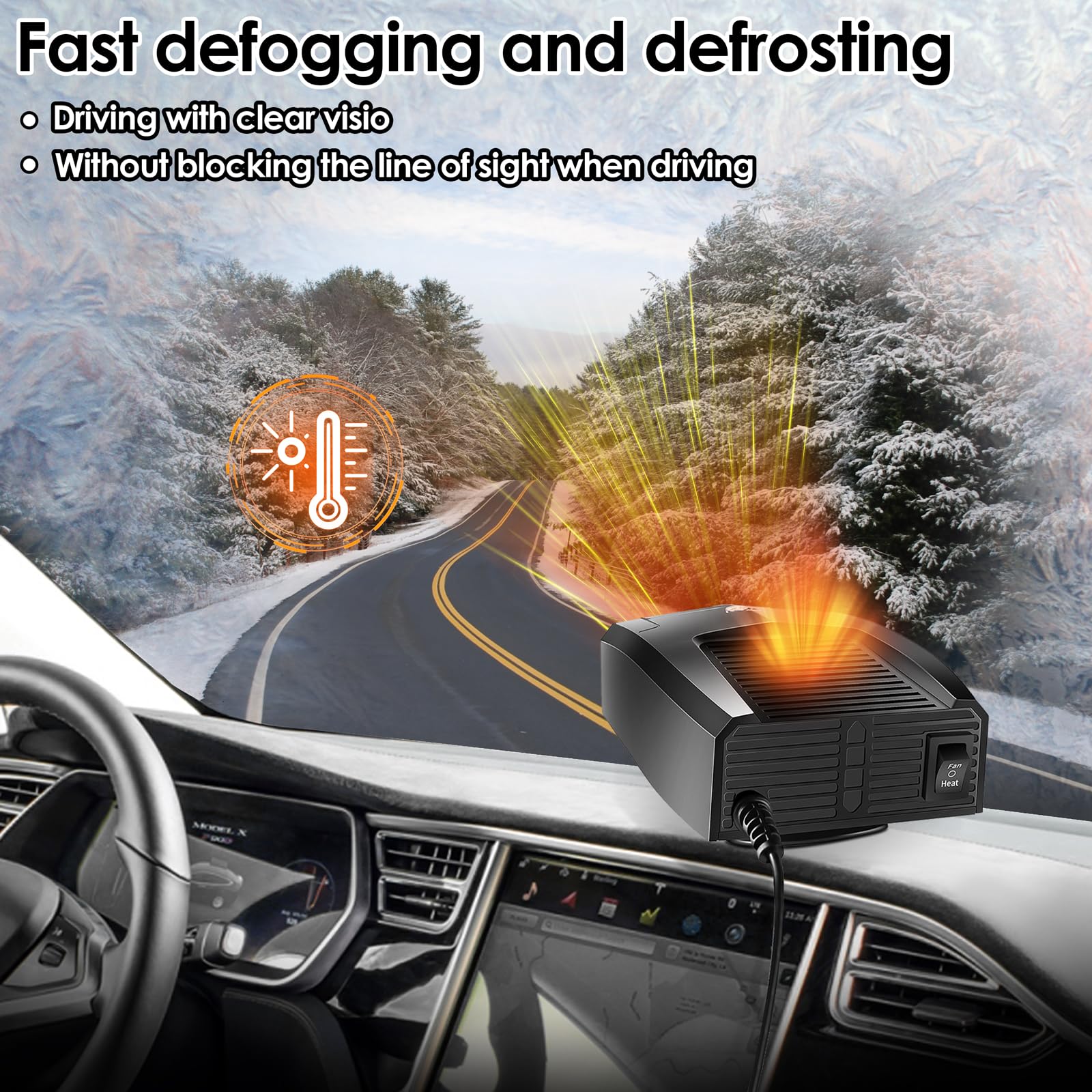12V 200W Portable Car Heater - 360° Rotatable Auto Defroster & Windshield Demister with Cigarette Lighter Plug for SUV, Truck, Jeep, MPV - Perfect for Winter Driving & Quick Defogging
