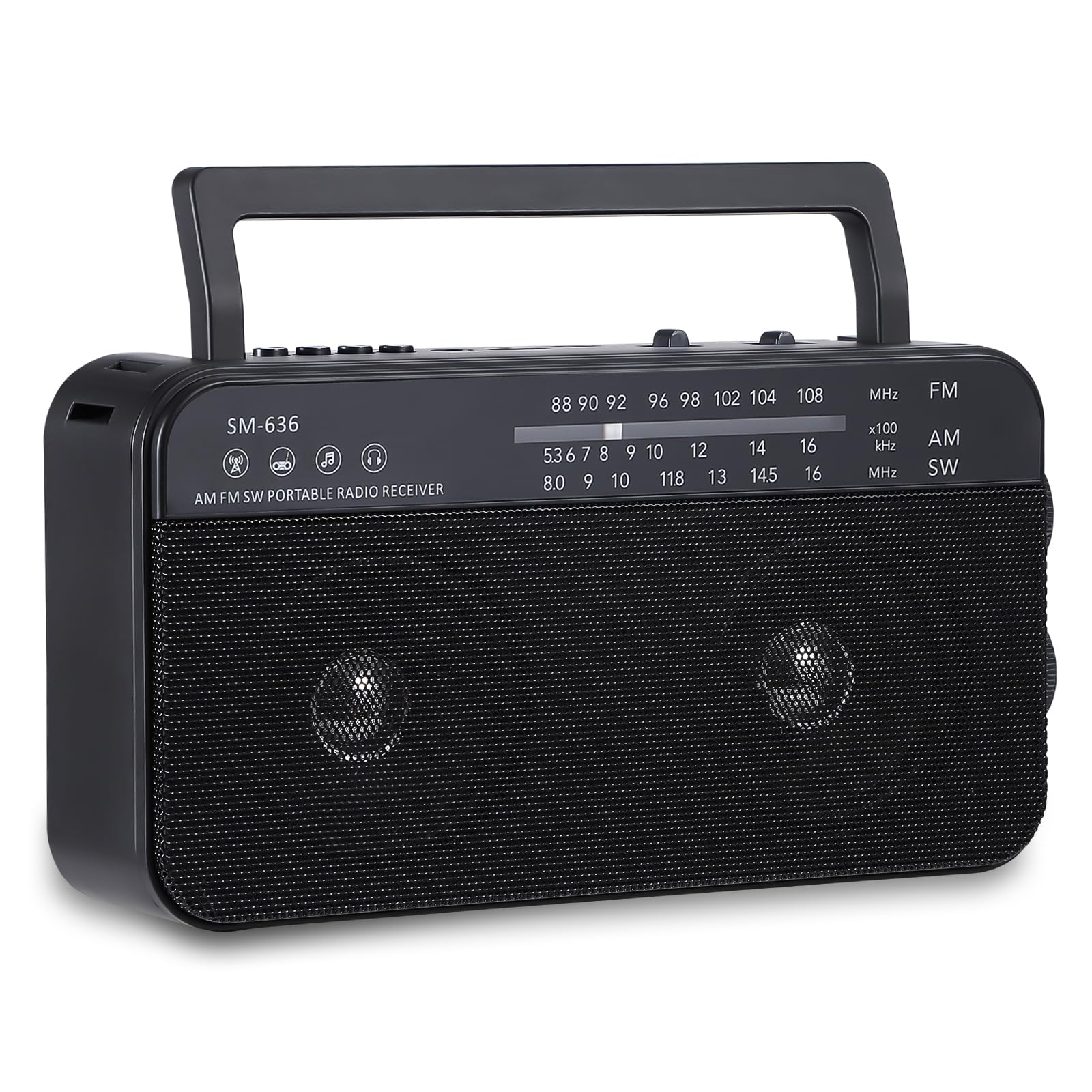 Portable AM FM Shortwave Radio with Bluetooth Speaker - Plug in Wall or 3X D Cell Batteries - AC Power Transistor Radio with 2 Tone Mode & Dual Loud Speakers - Supports AUX/USB/TF Card Playback - Perfect for Camping, Emergencies & Home Use