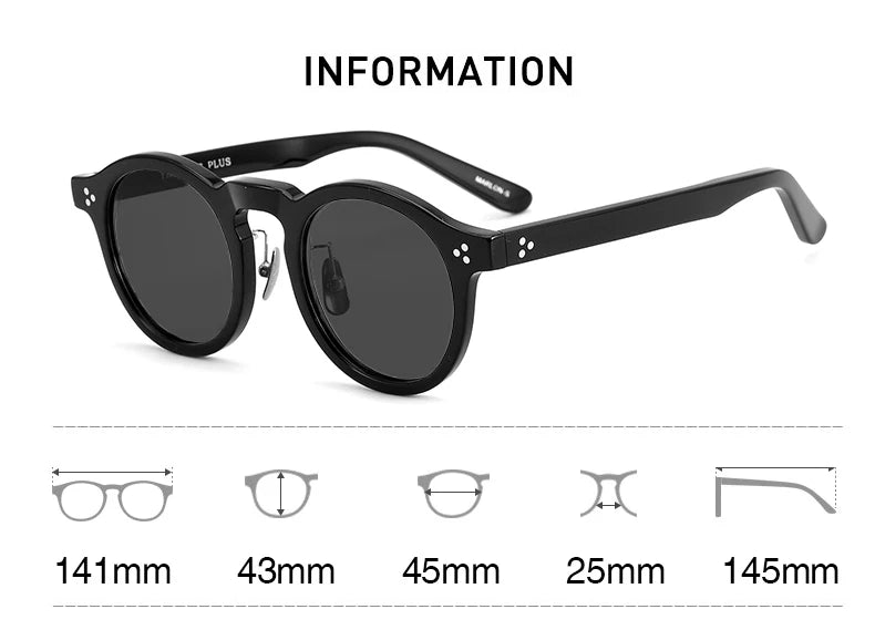 Black Unisex Acetate Round Polarized Sunglasses 14143 - UV Protection for Outdoor Sports & Driving