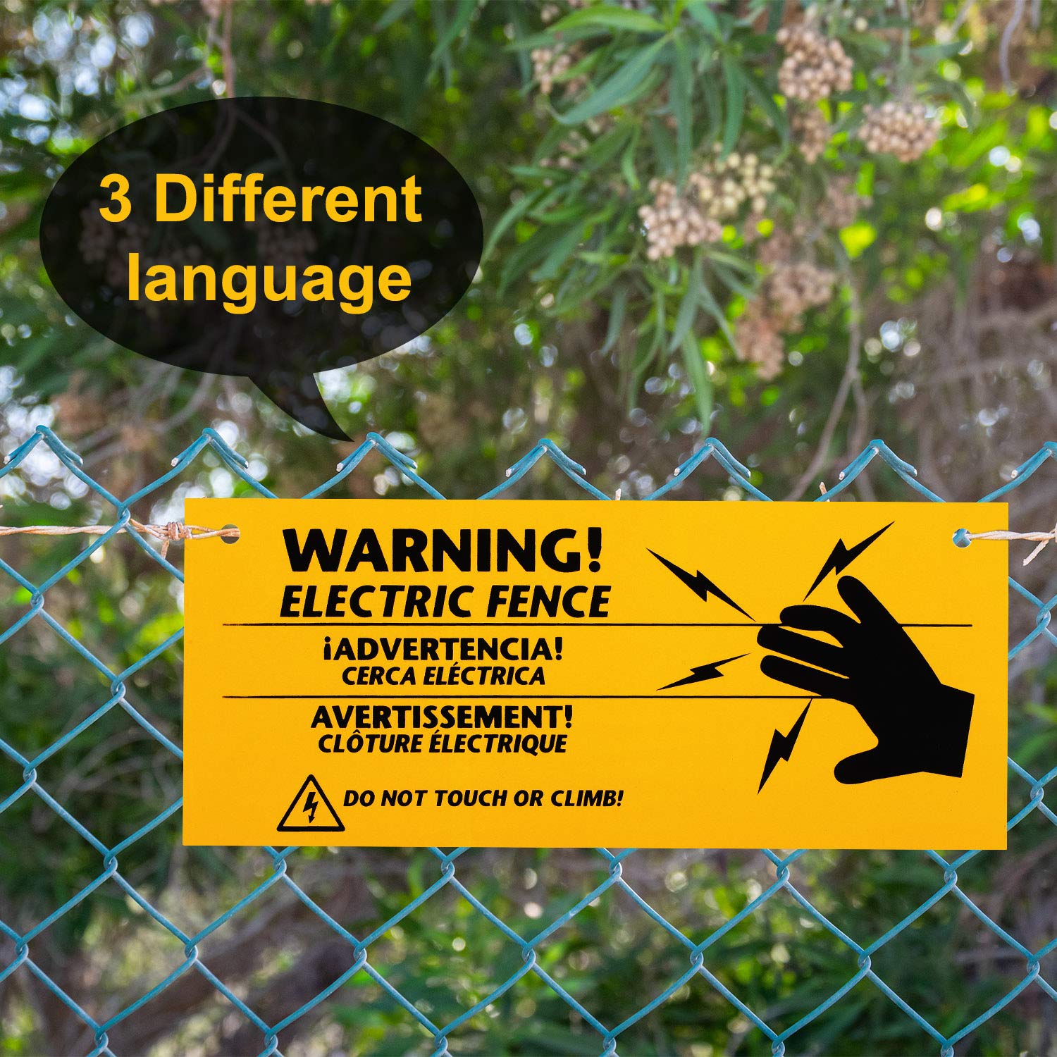 6 Pack Electric Fence Warning Signs with 12 Zip Ties - 10