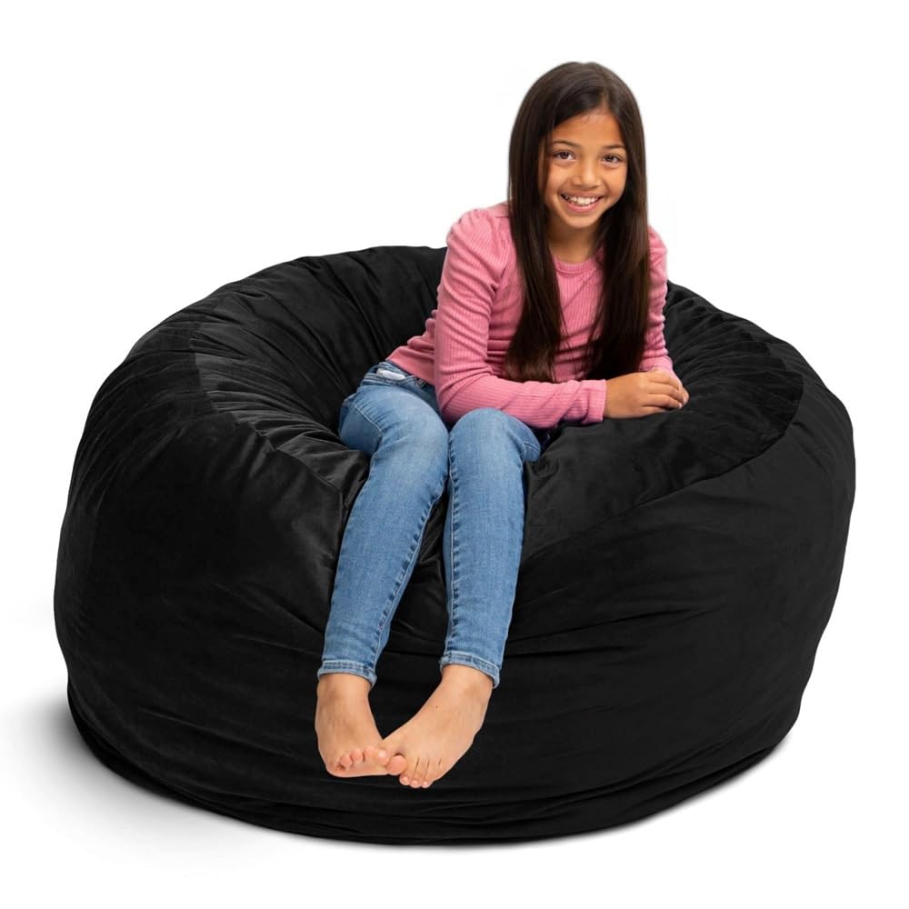 Ultimate Sack 4ft Oversized Bean Bag Chair for Adults - Super Soft Black Suede Lounger, Comfy Couch Alternative for Living Room, Bedroom & Game Room - Perfect for Relaxing, Gaming & Movie Nights