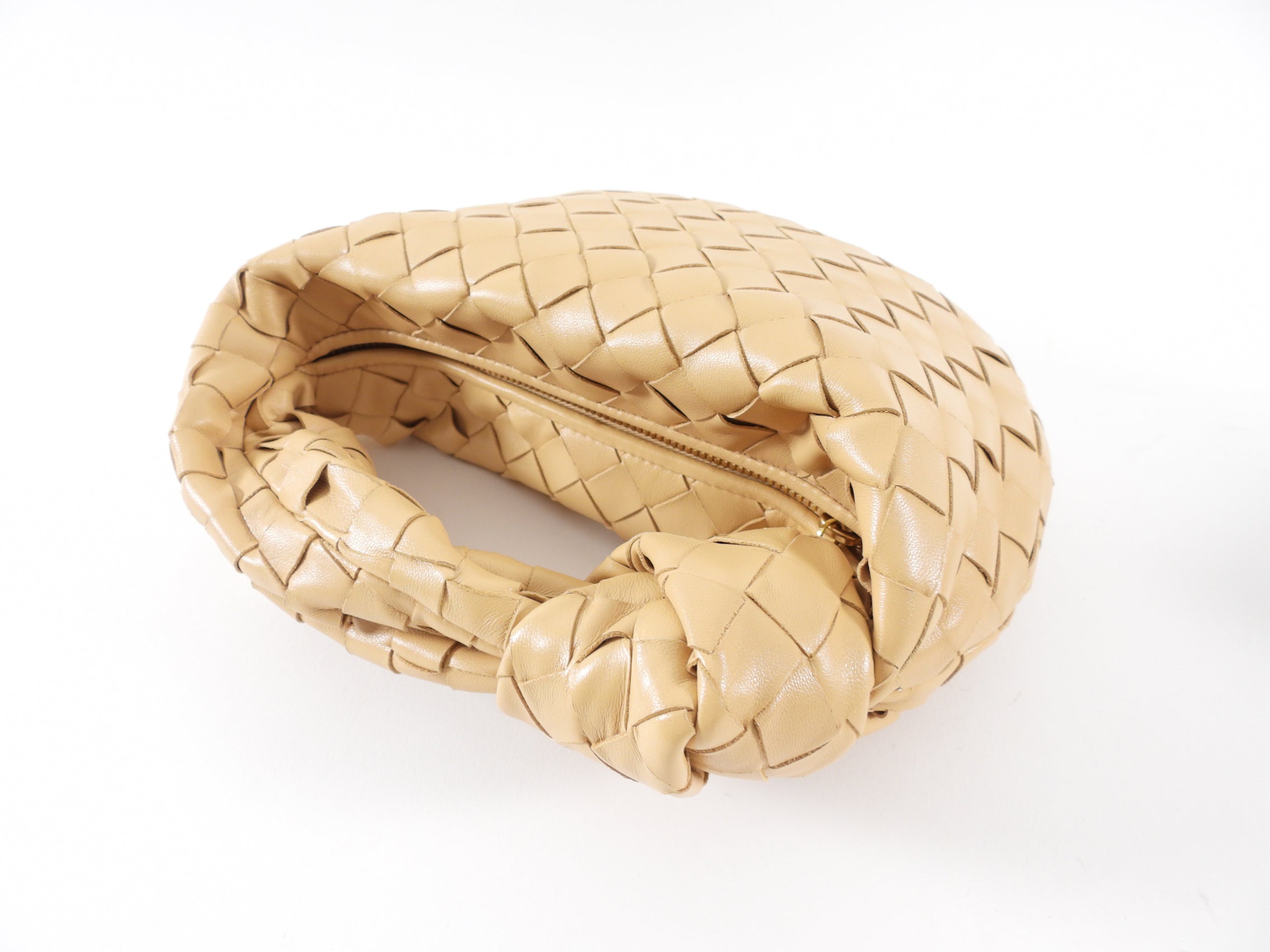 Bottega Veneta Almond Beige Mini Jodie Intrecciato Leather Crossbody Bag - Luxury Designer Handbag for Women, Perfect for Date Night & Evening Events