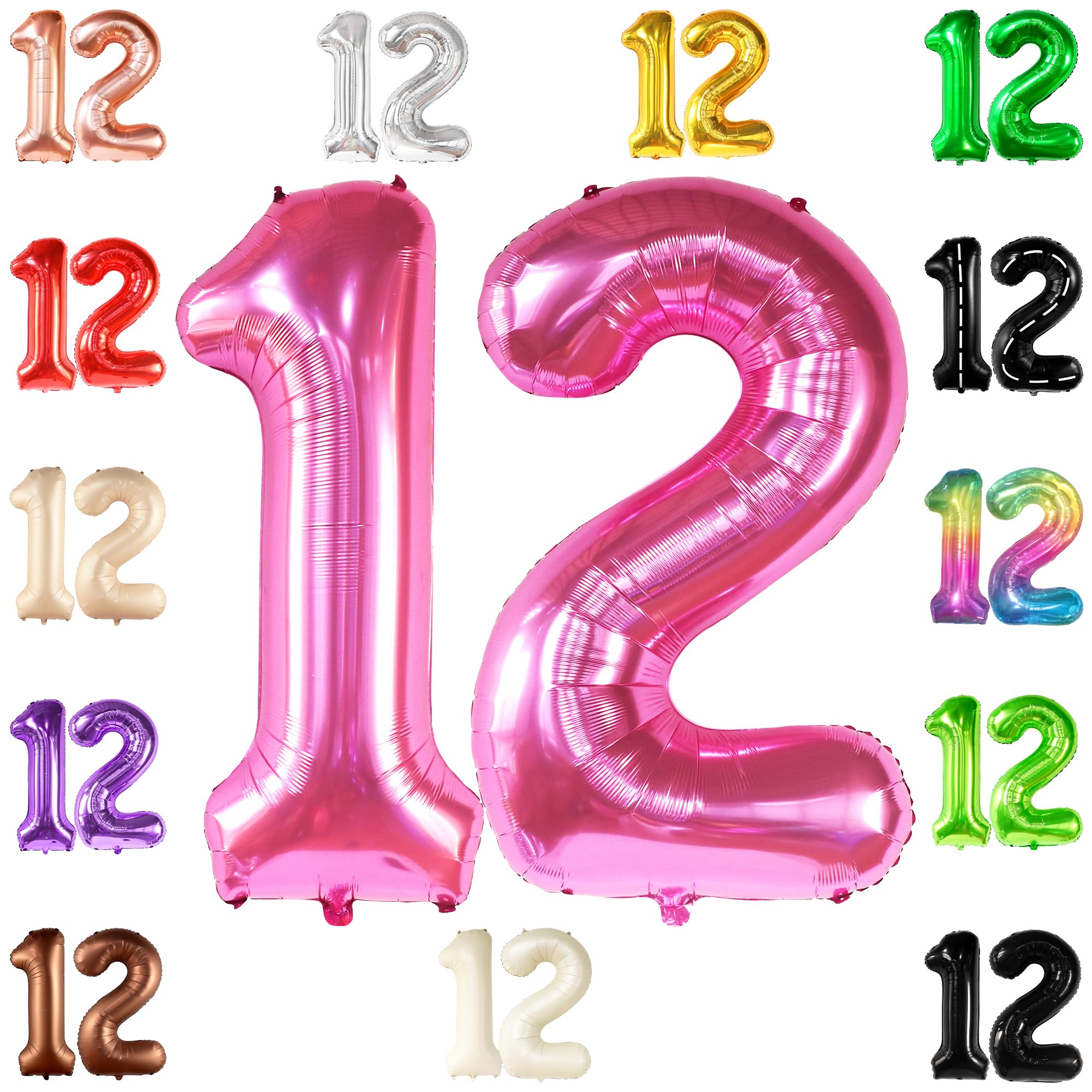 KatchOn 40 Inch Hot Pink 12 Balloon Number - Giant Foil Balloon for 12th Birthday Party Decorations | Girls Birthday Decor | Pink Party Supplies | Perfect for Birthday Parties, Baby Showers & Gender Reveals