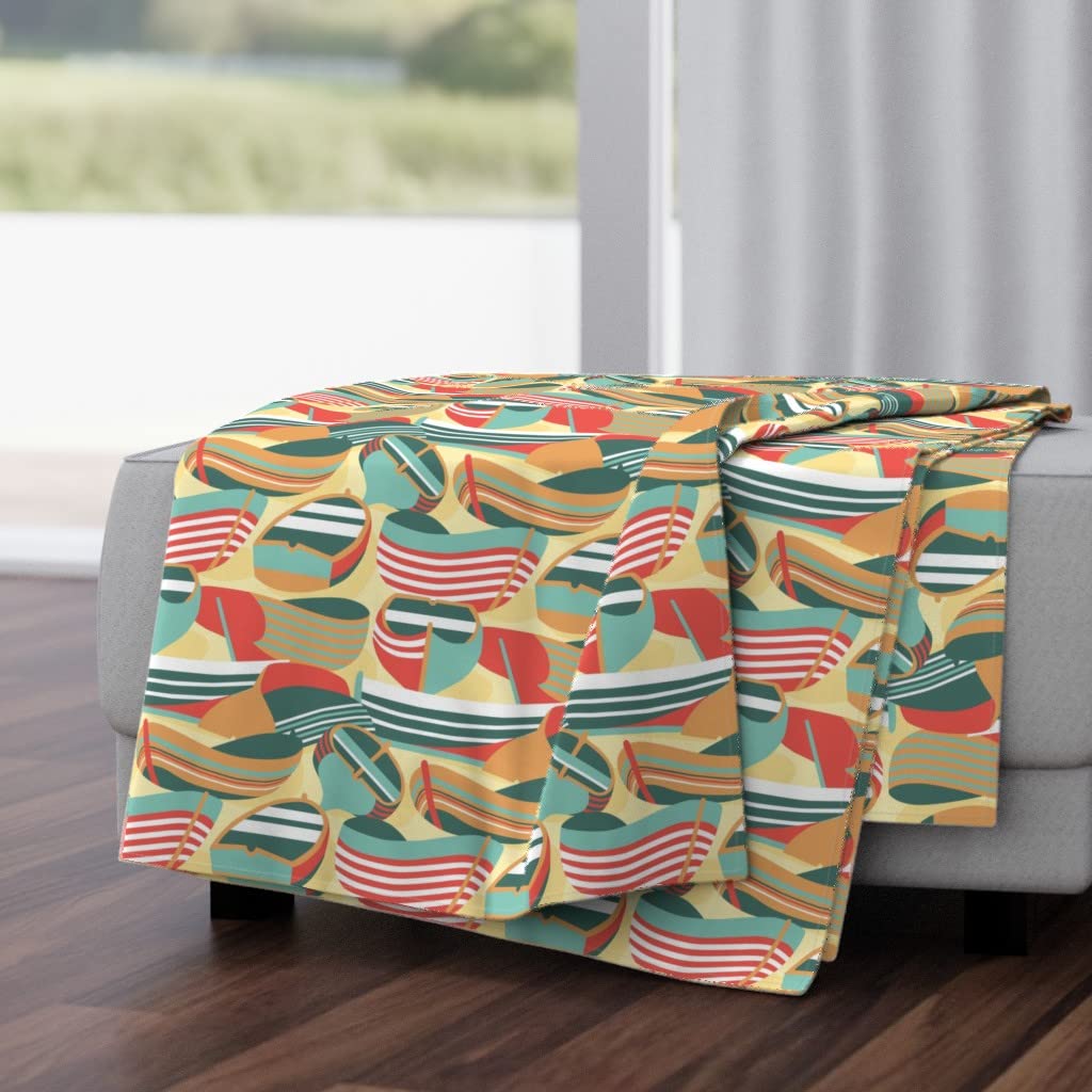 Luxe Velvet Throw Blanket 50x70 Inches - Summer Nautical Beach Striped Design in Red & White | Soft Cozy Blanket for Sofa, Bed, Outdoor Picnics & Boat Trips