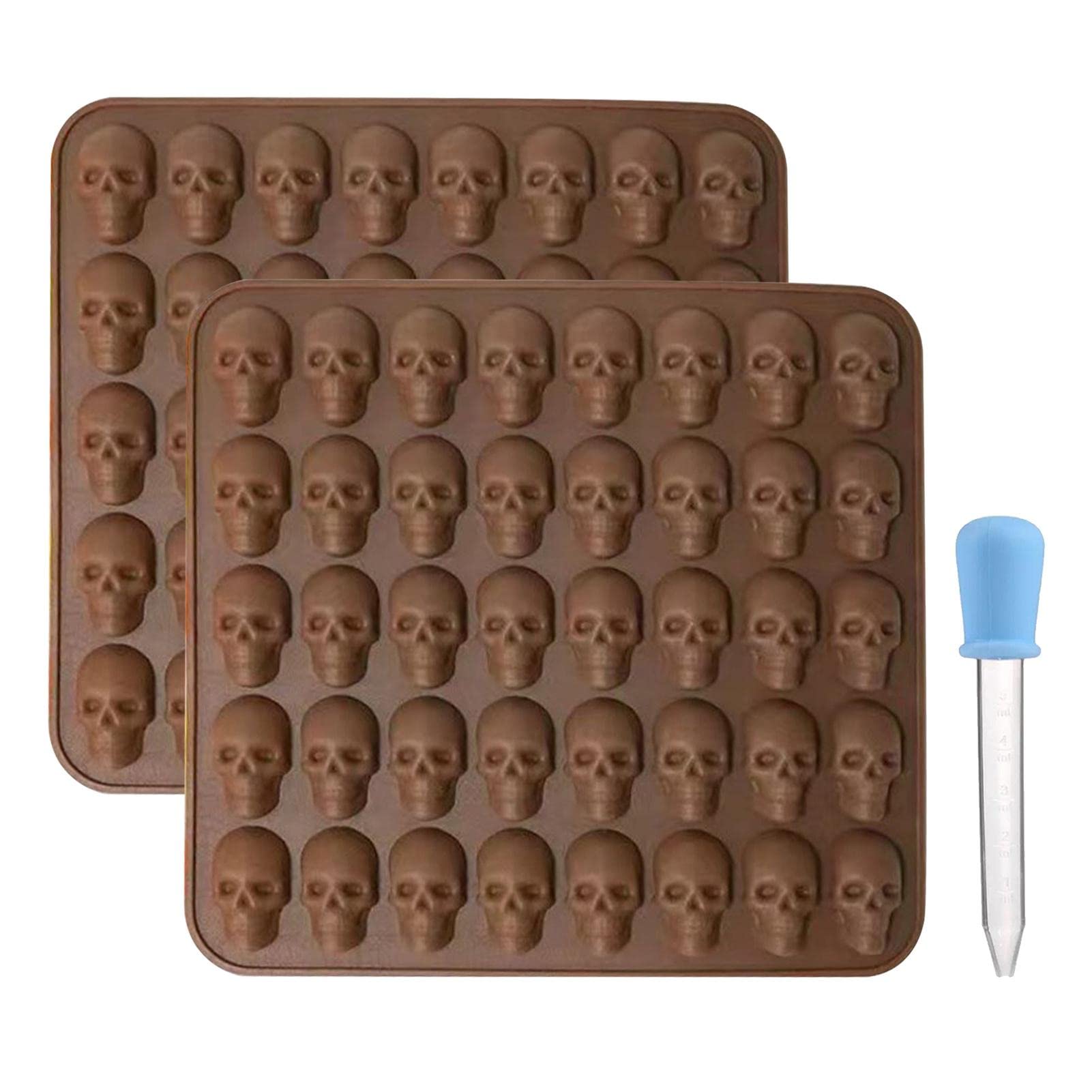 PASUKIT 2-Pack Silicone Skull Candy Molds - 40 Cavity Non-Stick Halloween Chocolate Molds for Baking, Candy Making, Jelly, Ice Cubes & Dog Treats - Includes 1 Dropper - Perfect for Halloween Parties, DIY Desserts & Homemade Pet Snacks