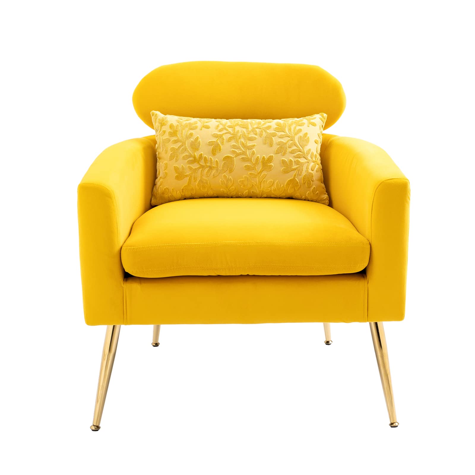 Mid Century Modern Velvet Accent Chair - High Back Upholstered Armchair with Cushion for Living Room, Bedroom & Office - Comfortable Reading Club Chair in Yellow - Perfect for Lounge Areas, Home Decor and Workspaces