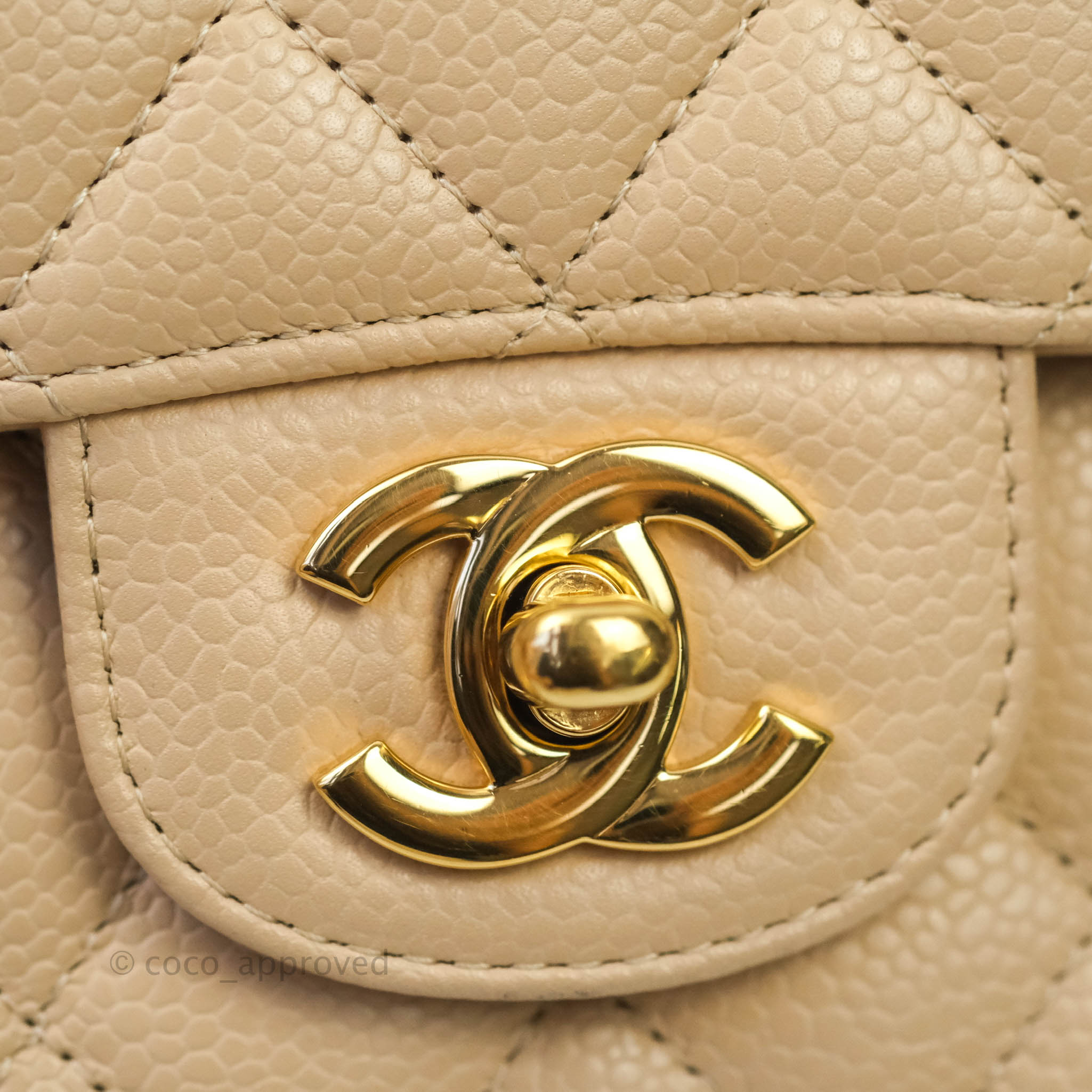 Chanel Classic M/L Medium Double Flap Bag in Beige Caviar Leather with Gold Hardware - Luxury Handbag for Women, Perfect for Work, Date Night & Special Occasions
