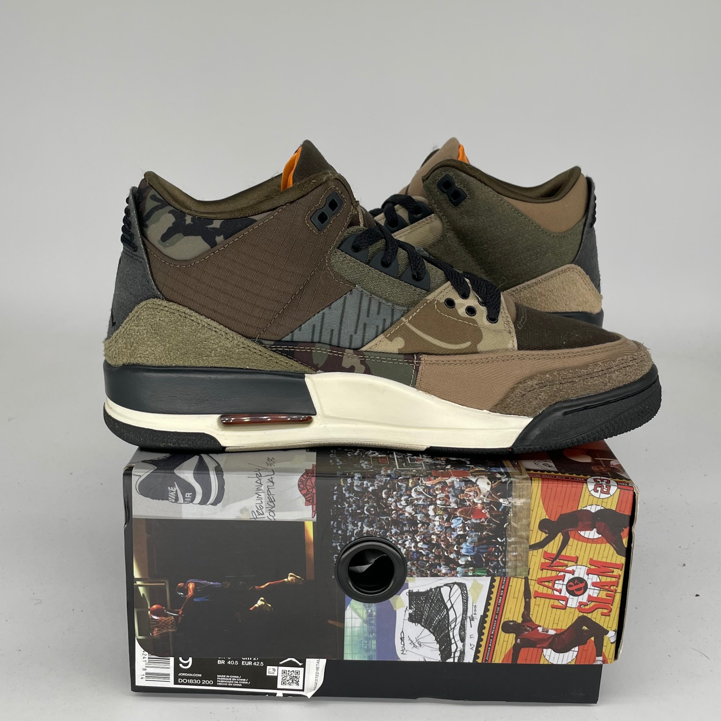 Air Jordan 3 Patchwork Camo Sneakers - Men's Size 9 (DO1830-200) | Retro Basketball Shoes for Streetwear & Casual Outfits