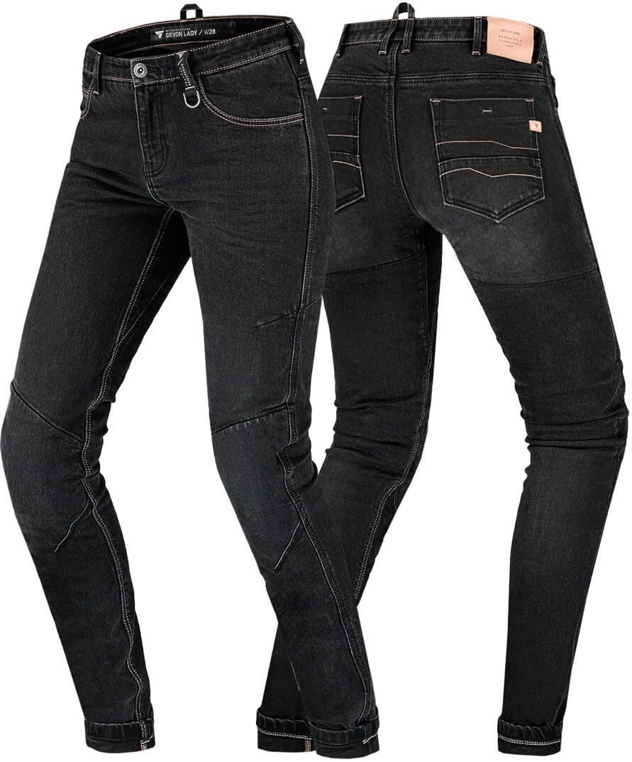 SHIMA Devon Women's Motorcycle Jeans - CE Certified Knee & Hip Armor, FiberQL Reinforced, Ventilated Slim Fit Riding Pants (Black, 26 Long) for Urban Commuting & Adventure Touring