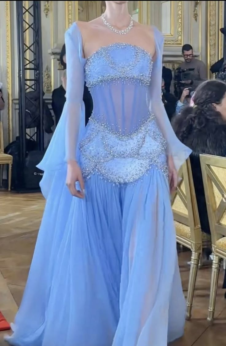 Elegant A-Line Blue Chiffon Beaded Formal Evening Gown - Prom Dress J6505 for Women | Perfect for Homecoming, Cocktail Parties & Special Occasions