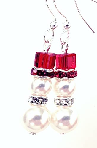 Snowman Earrings with Swarovski Crystals - Holiday Jewelry Gift
